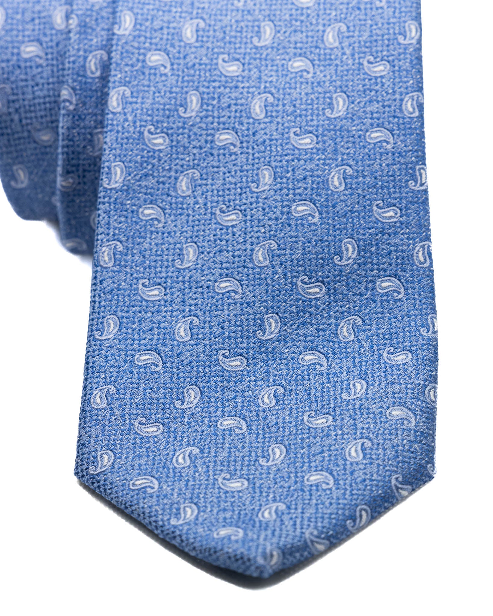 Tie - in blue paisley embossed silk