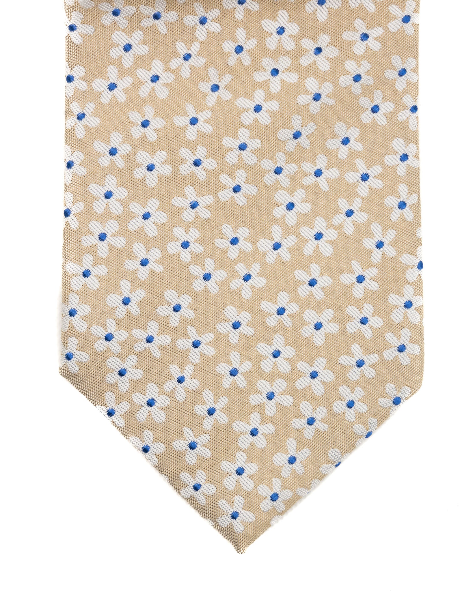 Tie - in beige silk with flowers in relief