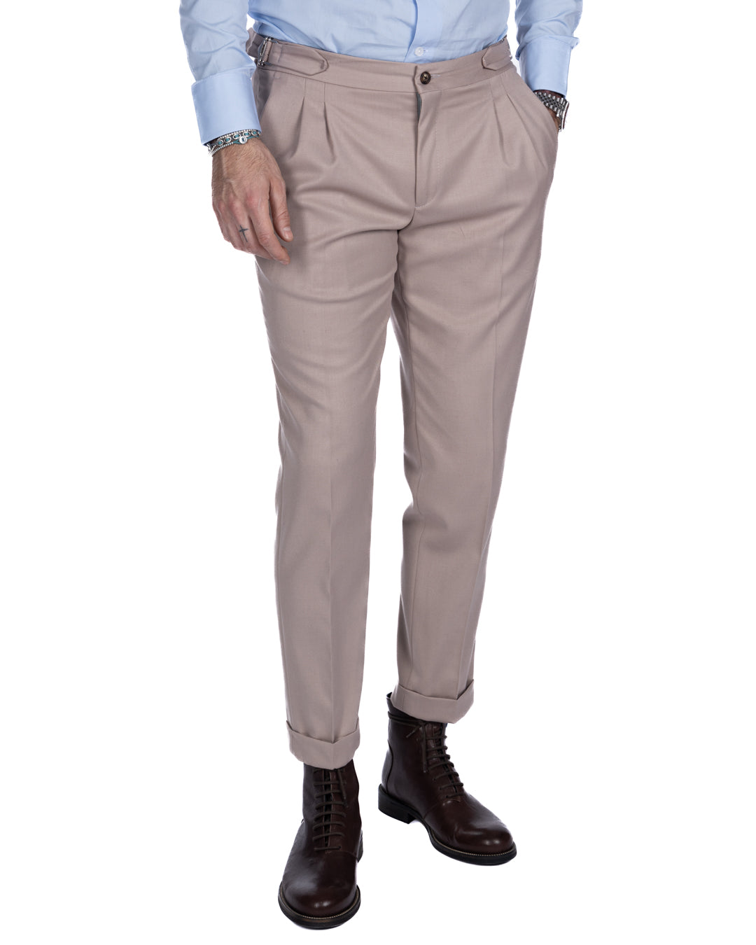Otranto - beige trousers with buckles and pleats