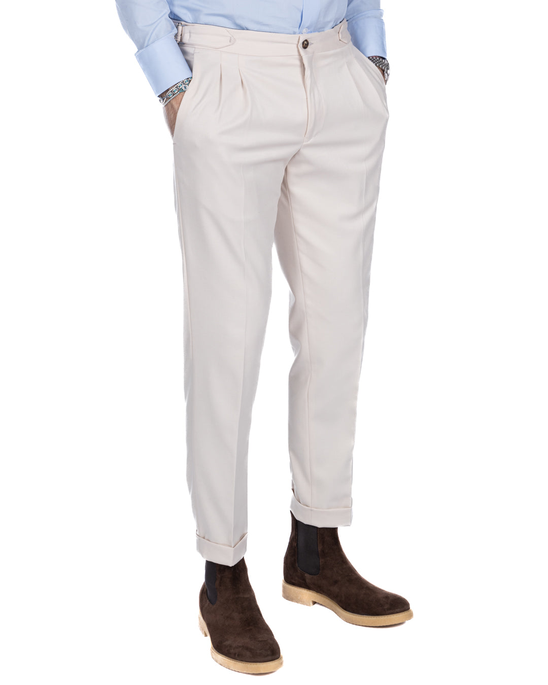Otranto - cream trousers with buckles and pleats