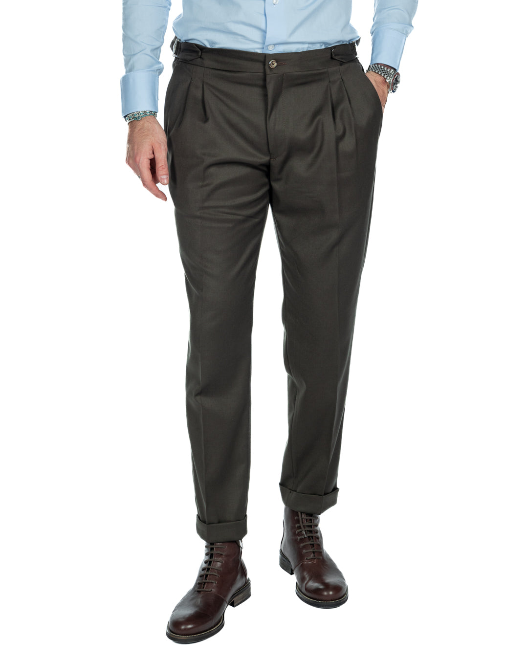 Otranto - green trousers with buckles and pleats