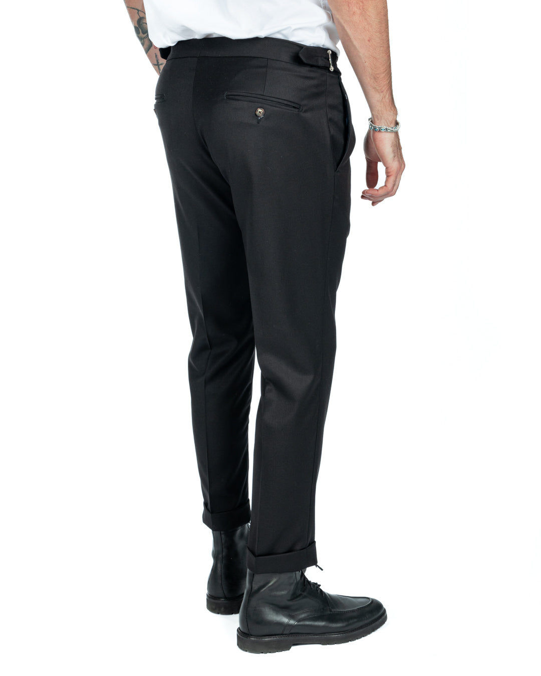 Otranto - black trousers with buckles and pleats