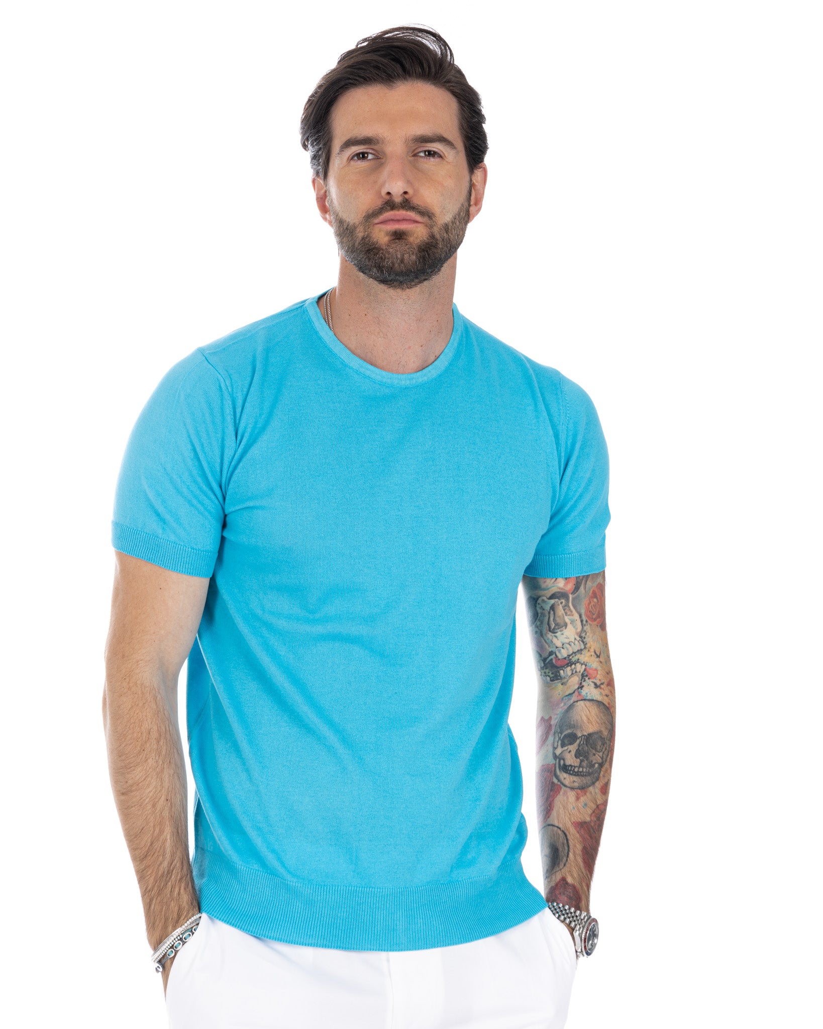 Jannik - turquoise knitted t-shirt