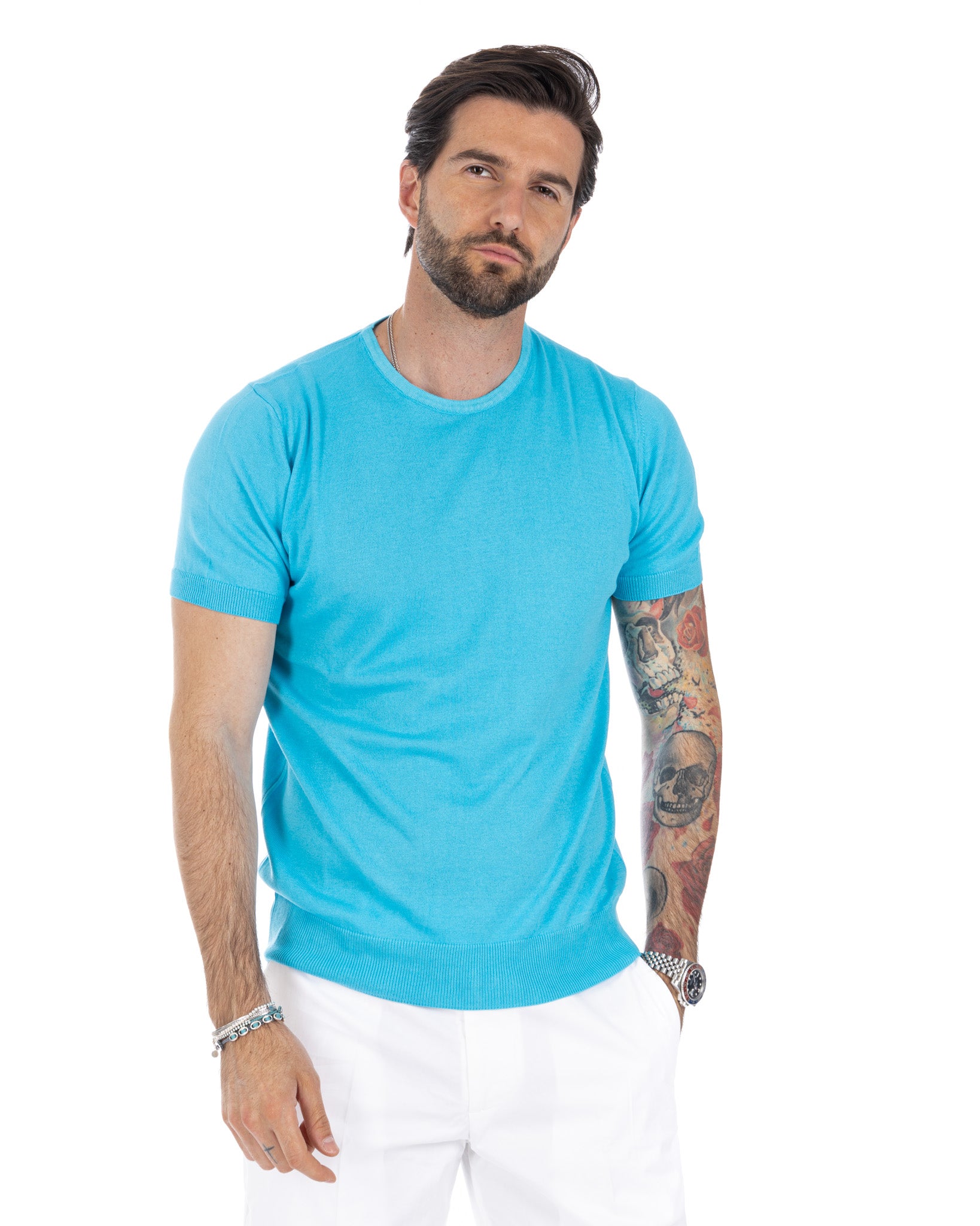 Jannik - turquoise knitted t-shirt