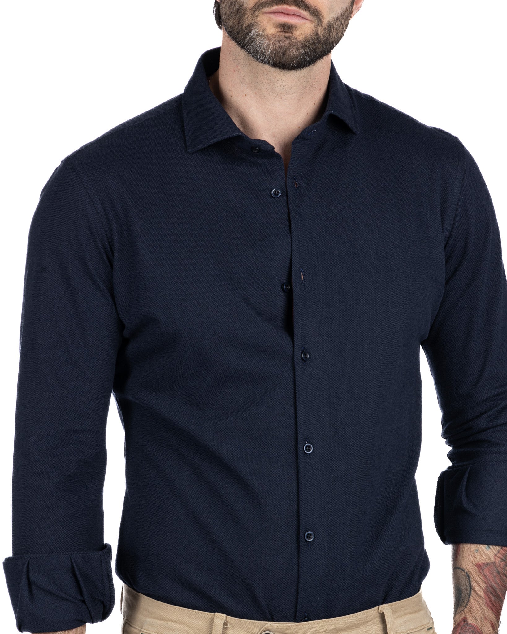 Shirt - slim fit navy blue jersey