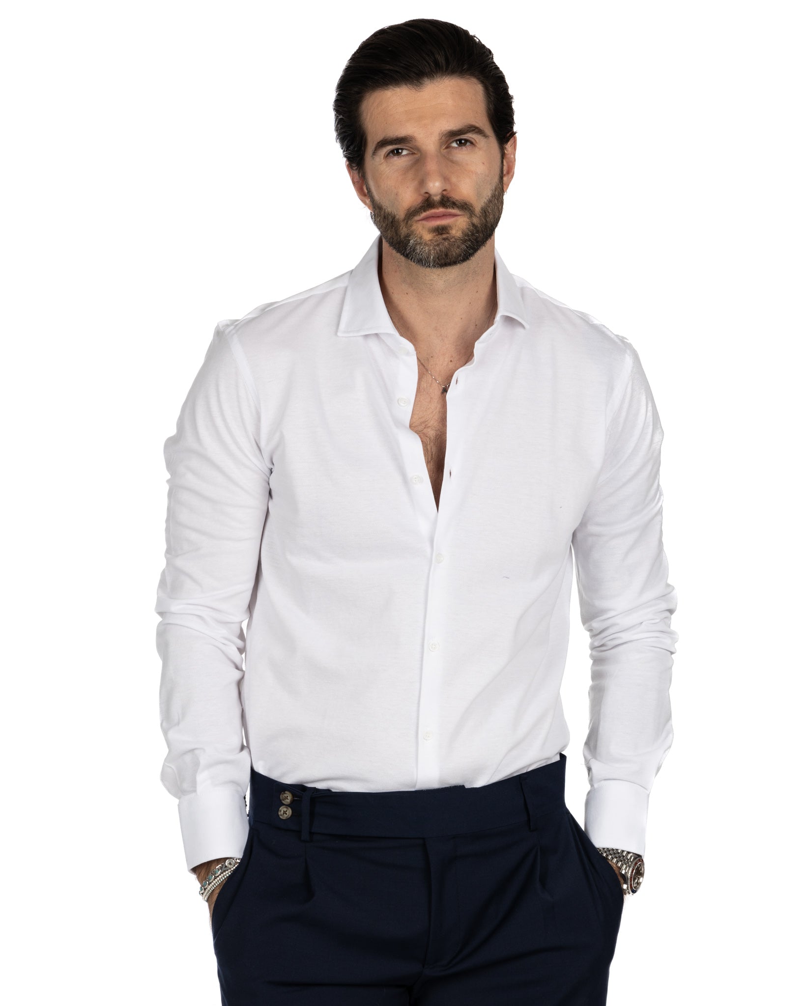 Shirt - white slim fit in jersey
