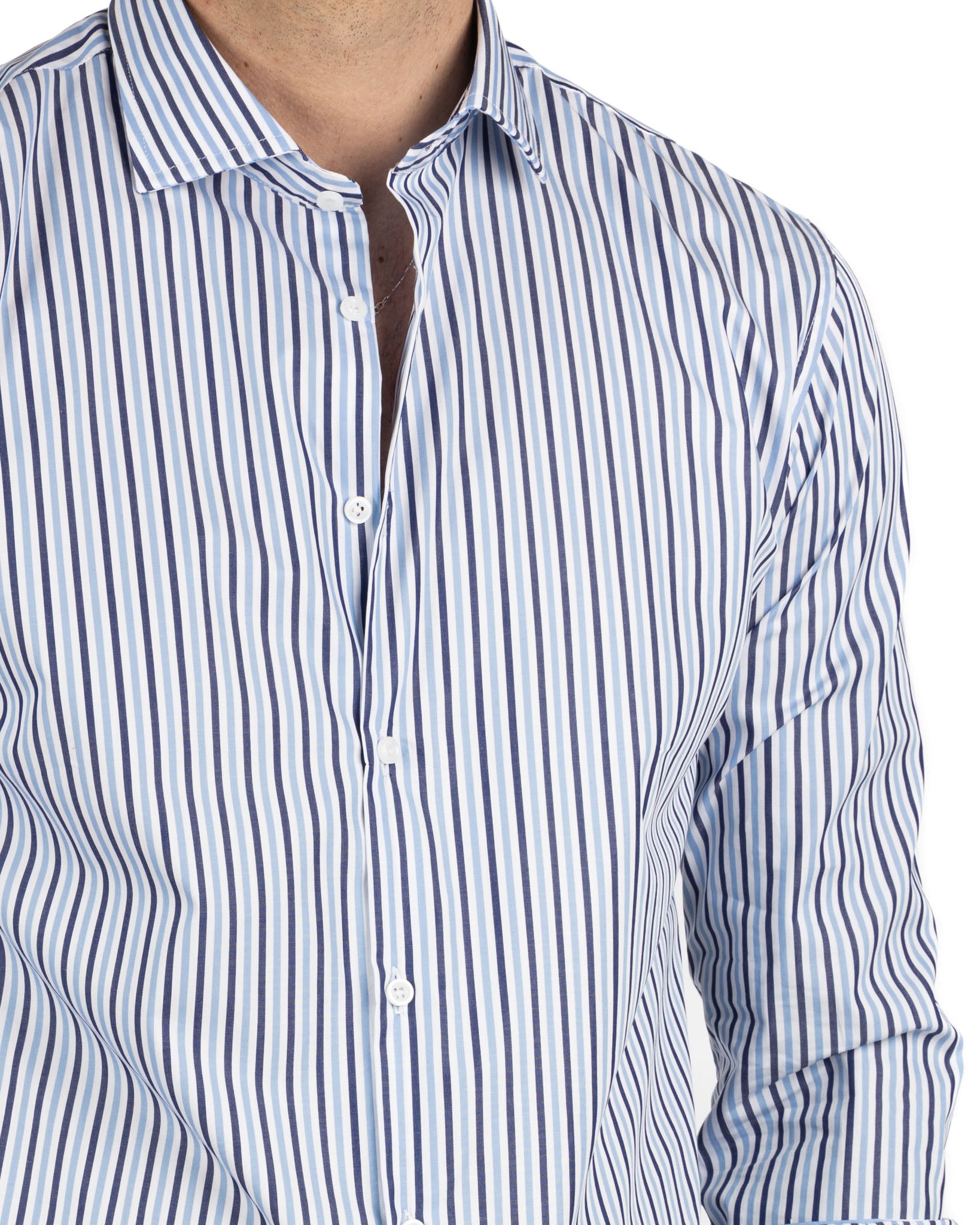 Shirt - slim fit light blue and blue stripes