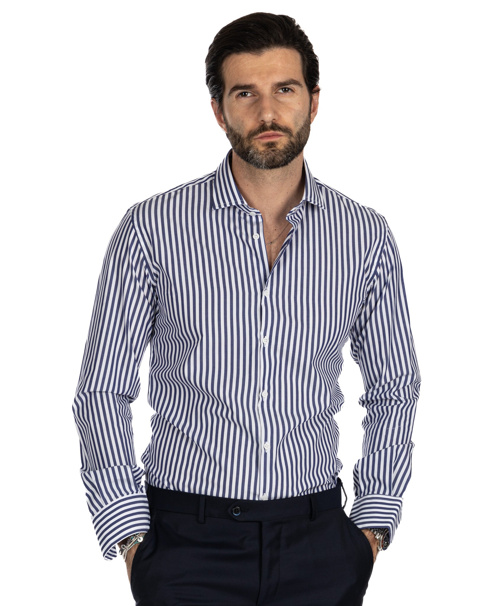 Shirt - slim fit medium stripe blue