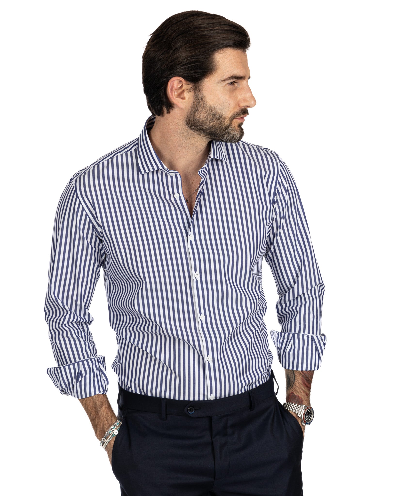 Shirt - slim fit medium stripe blue