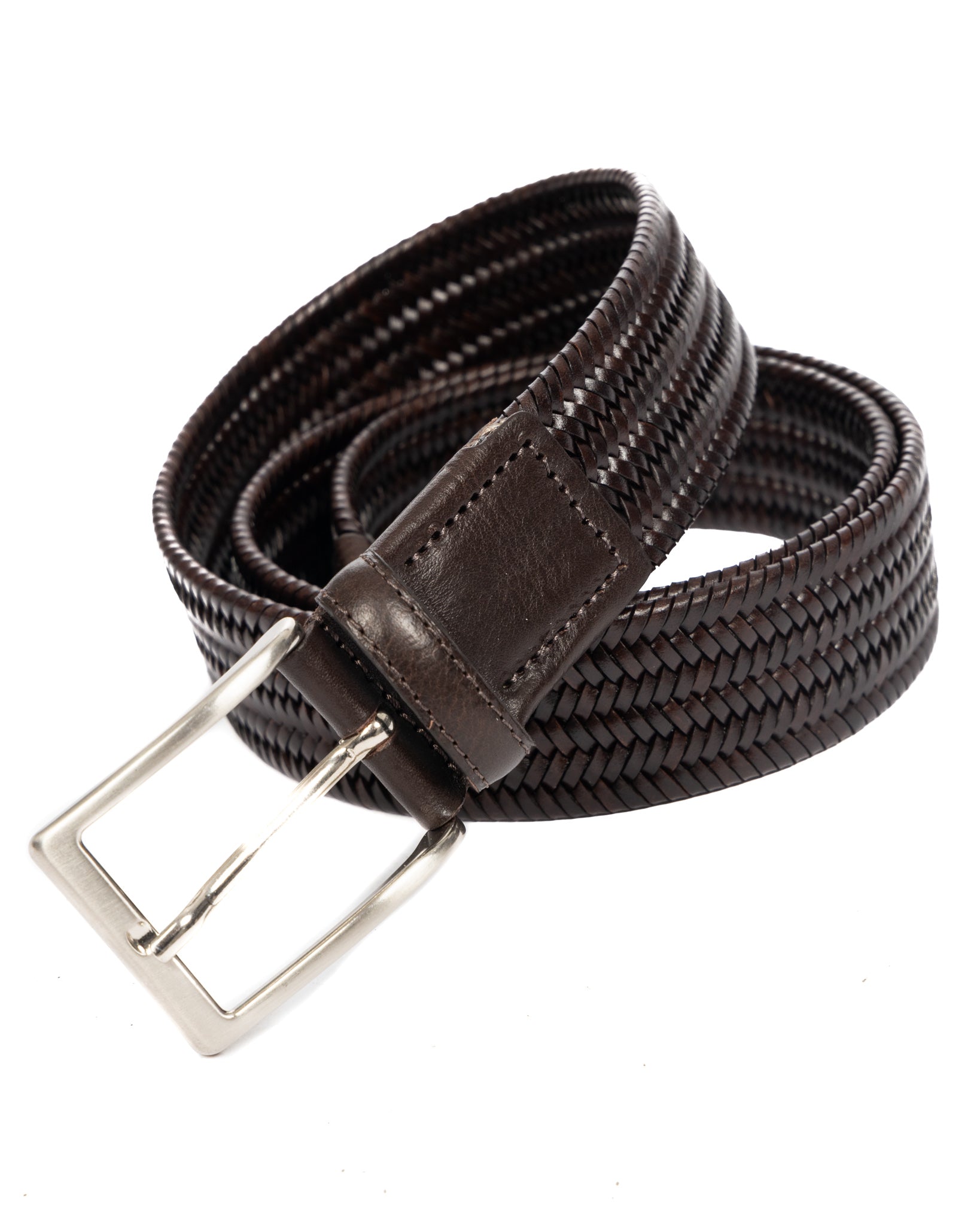 Montalcino - dark brown leather belt with narrow weaving