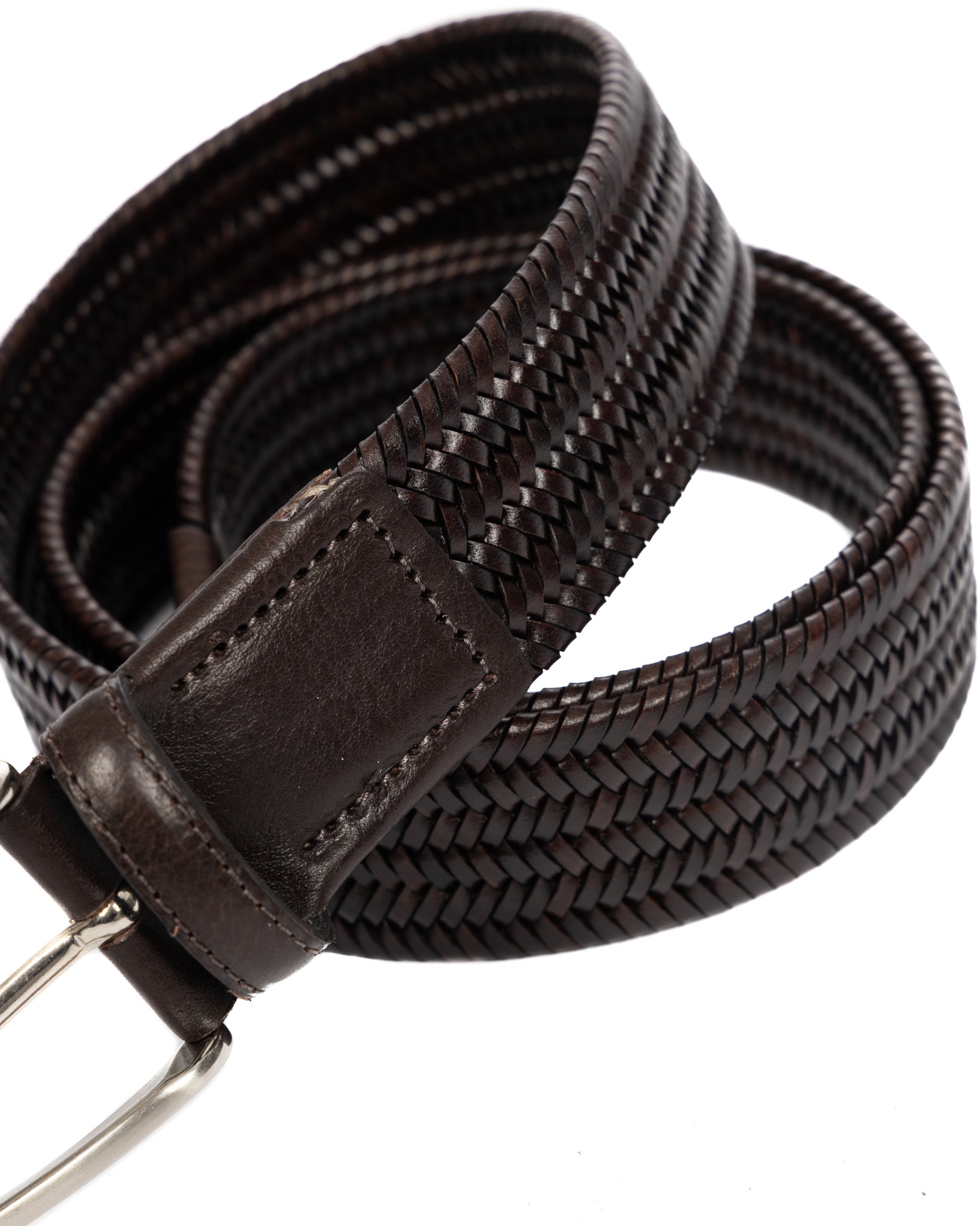 Montalcino - dark brown leather belt with narrow weaving