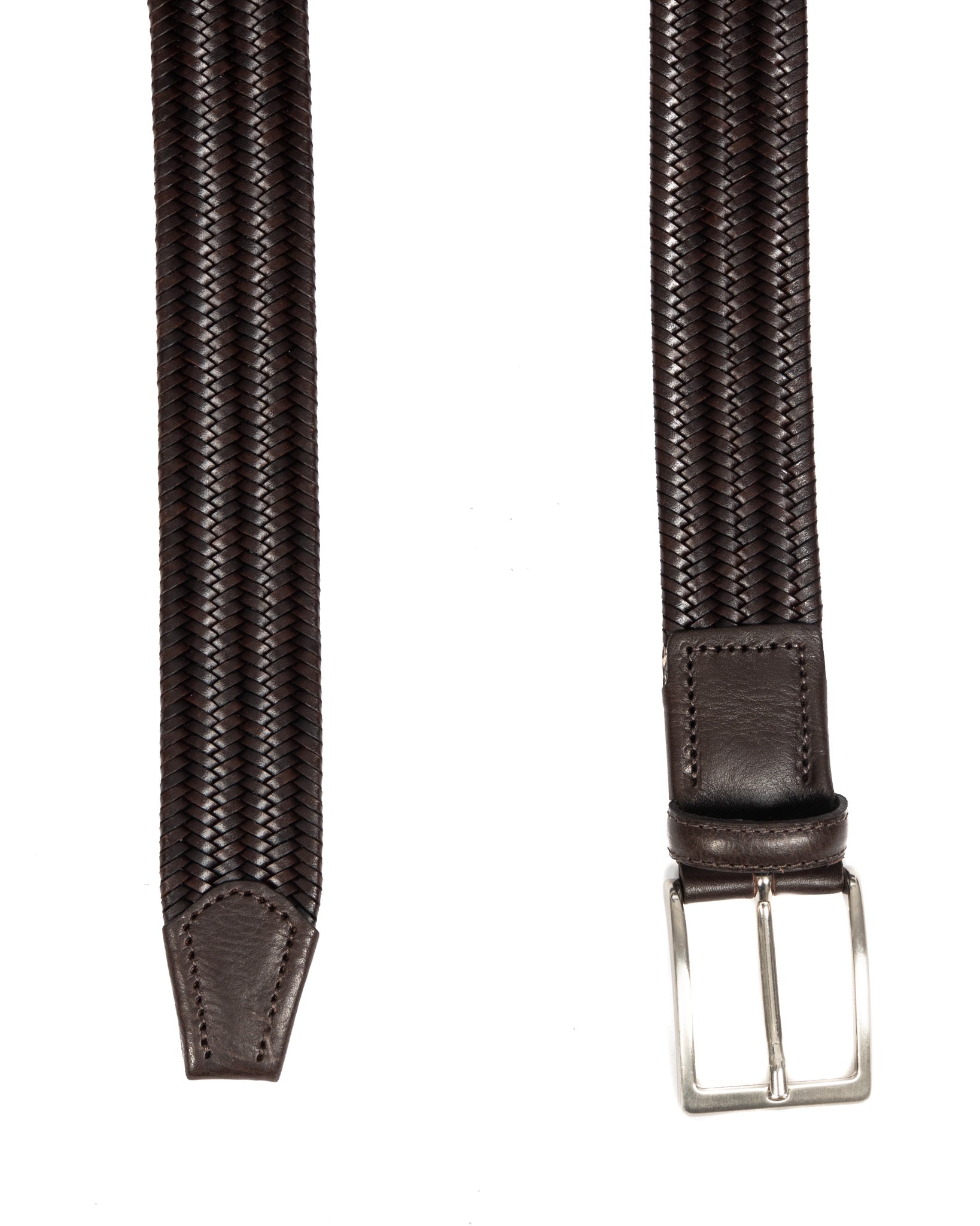 Montalcino - dark brown leather belt with narrow weaving