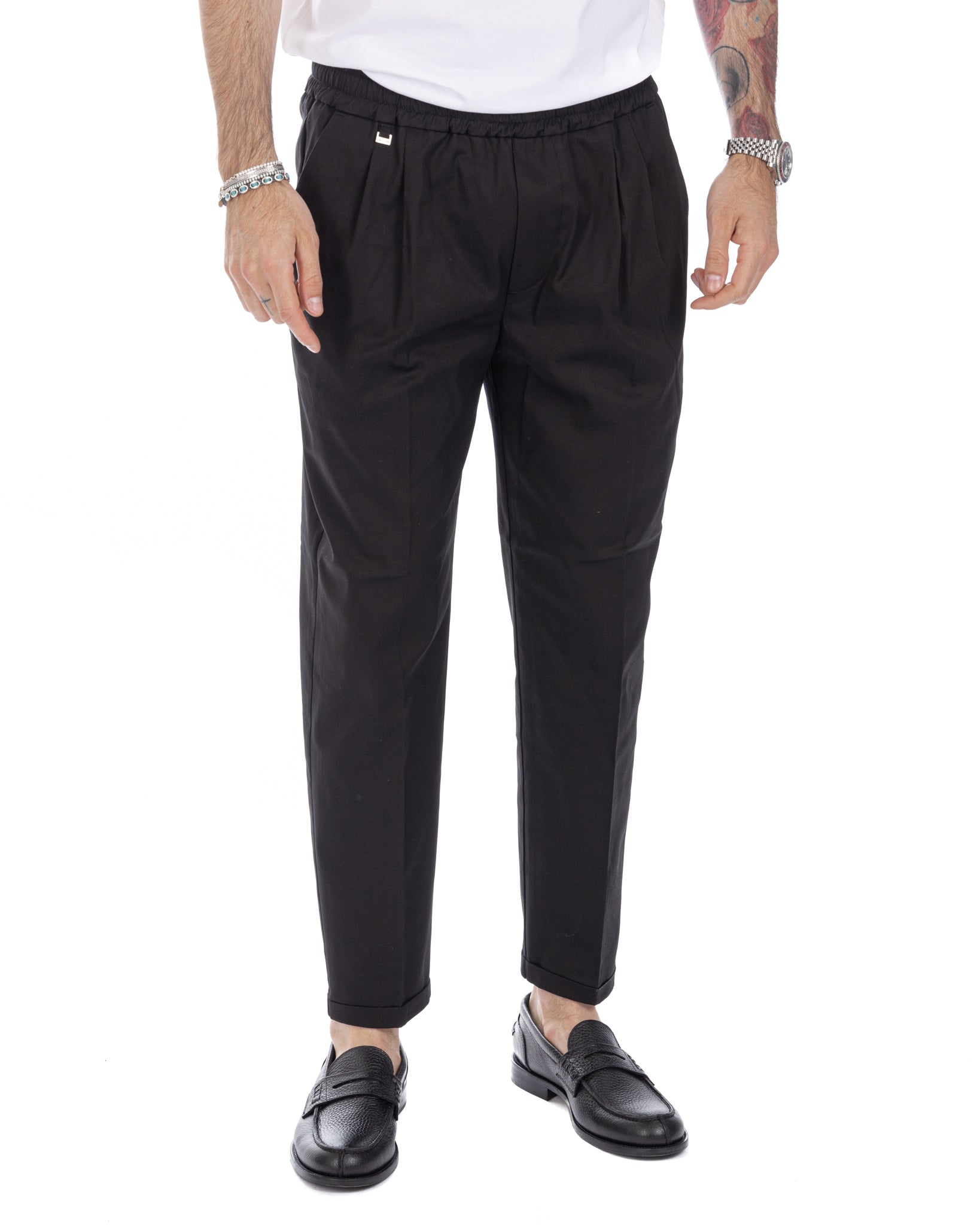 Larry - black summer cotton trousers