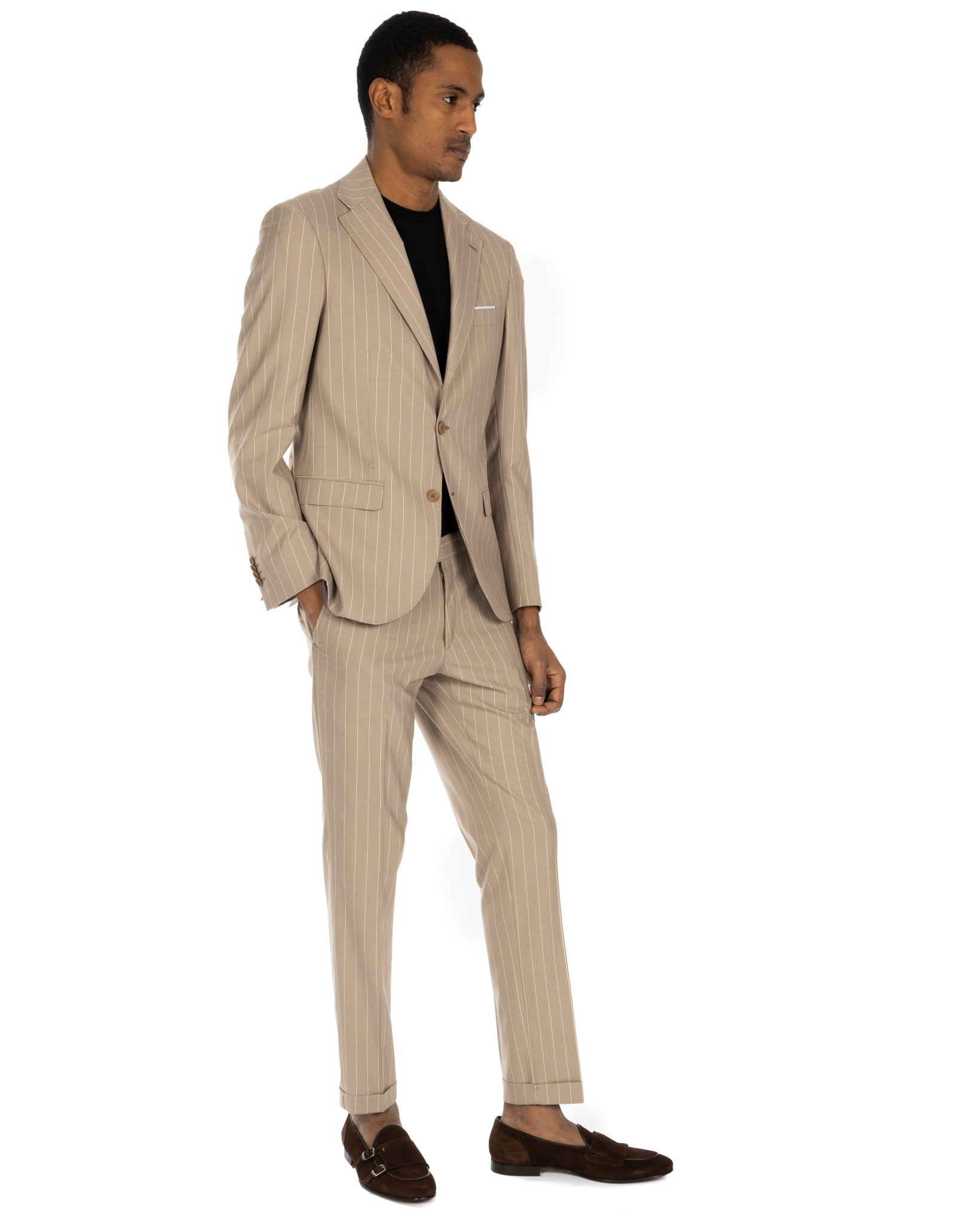 Lille - single-breasted beige pinstripe suit