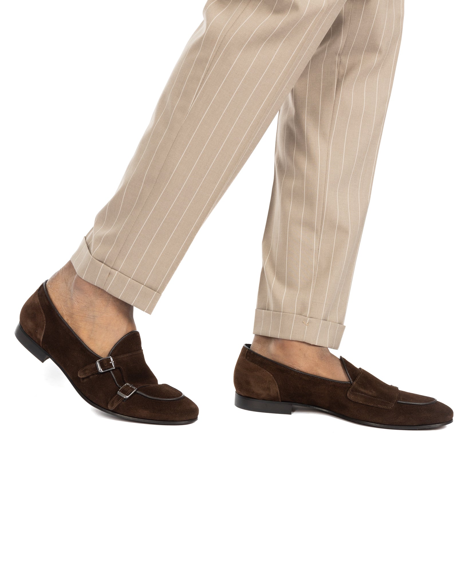 Gianni - dark brown suede moccasin with double buckle
