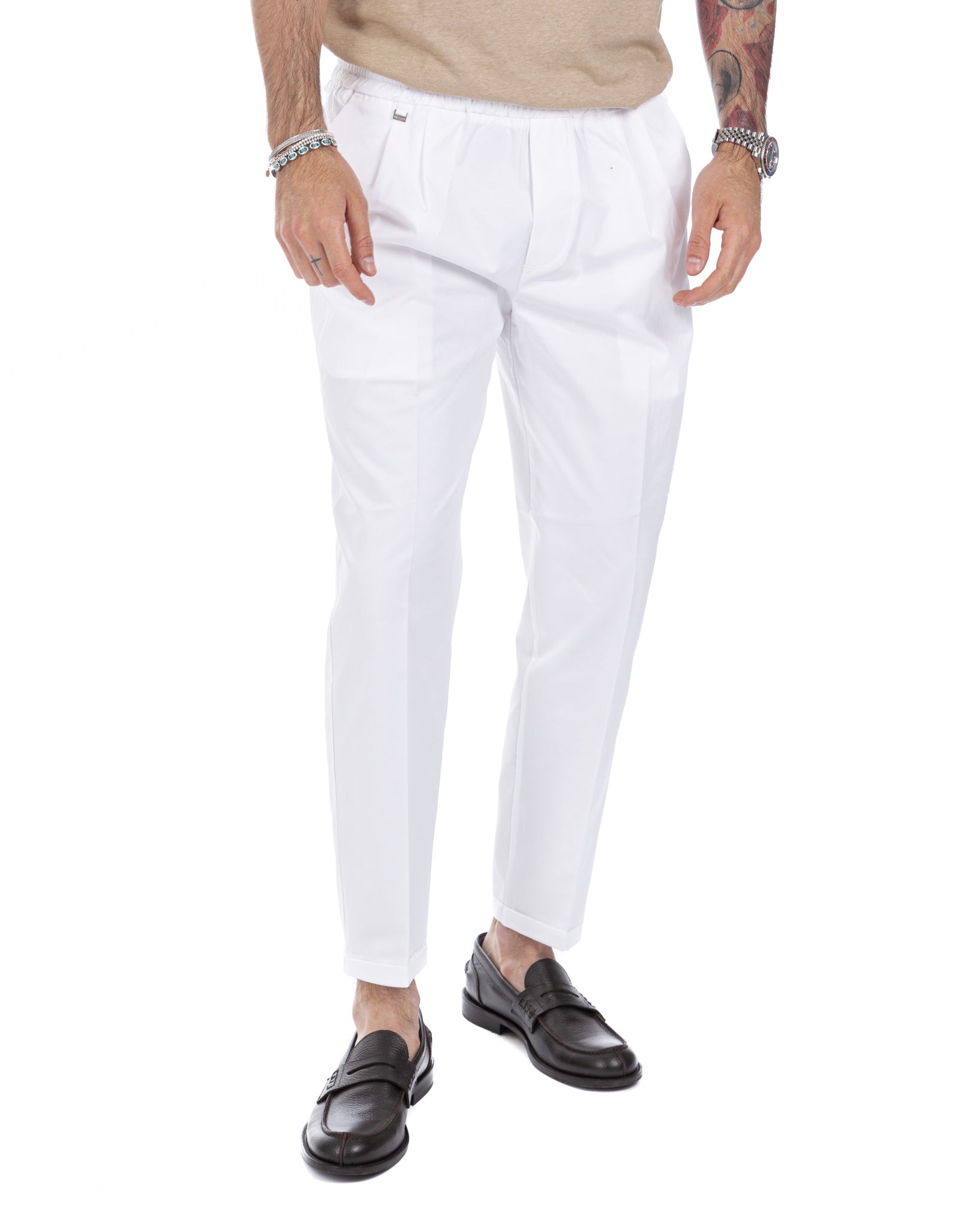 Larry - white summer cotton trousers