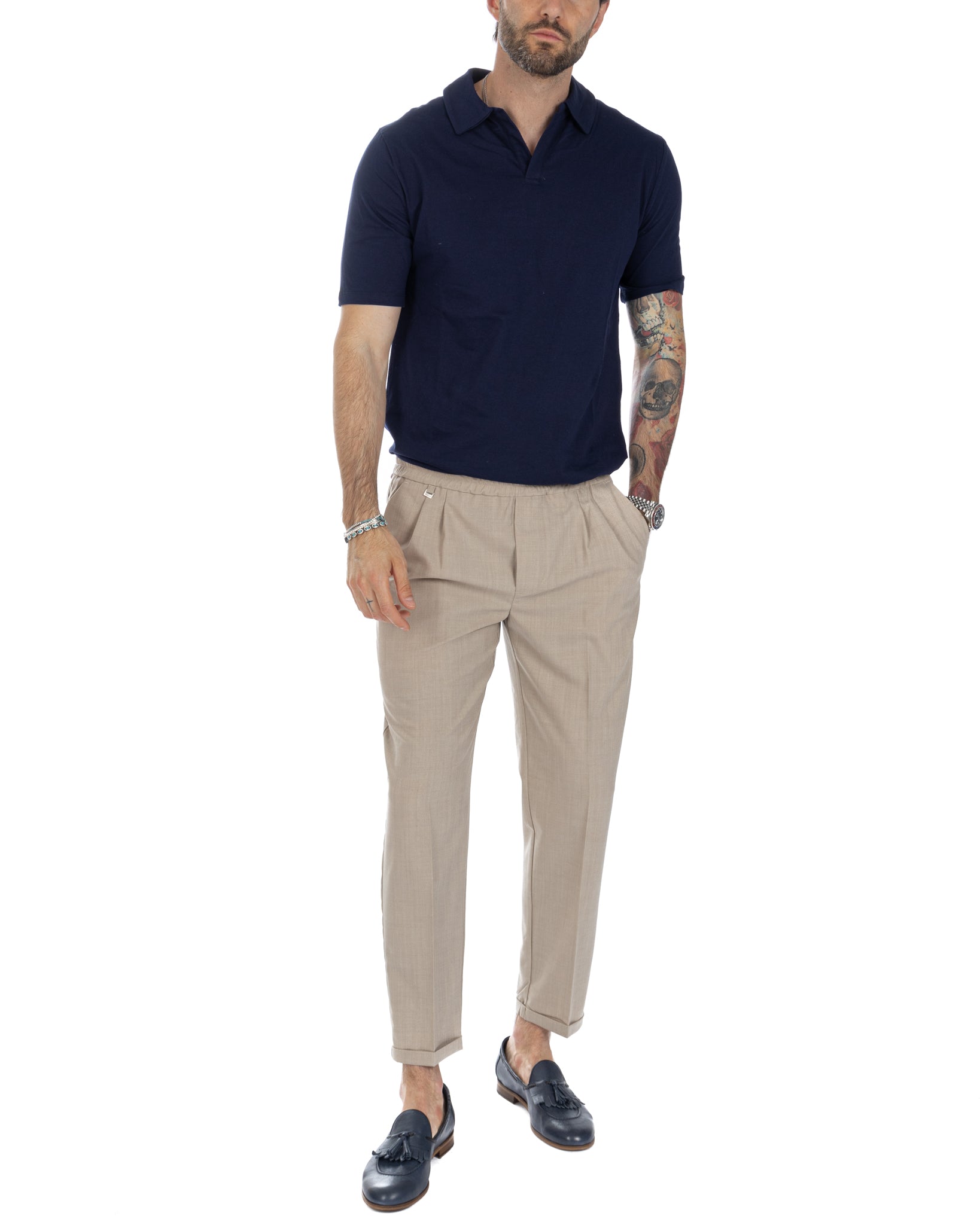 Larry - sand wool blend trousers