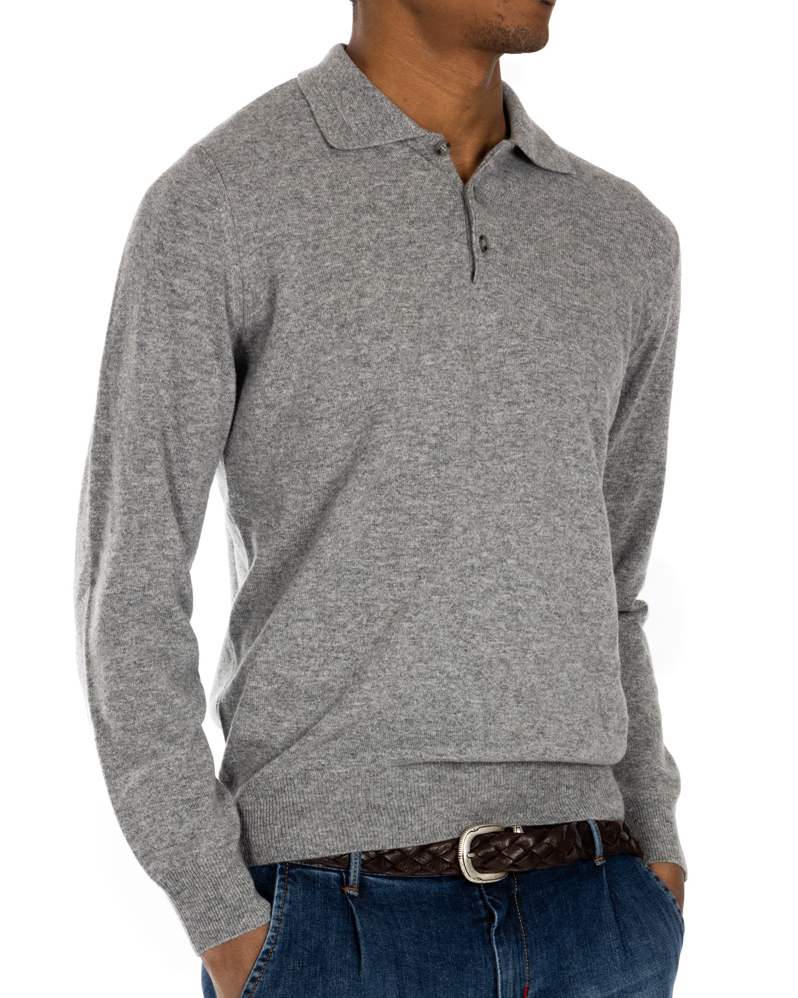 Tiger - gray cashmere blend polo shirt