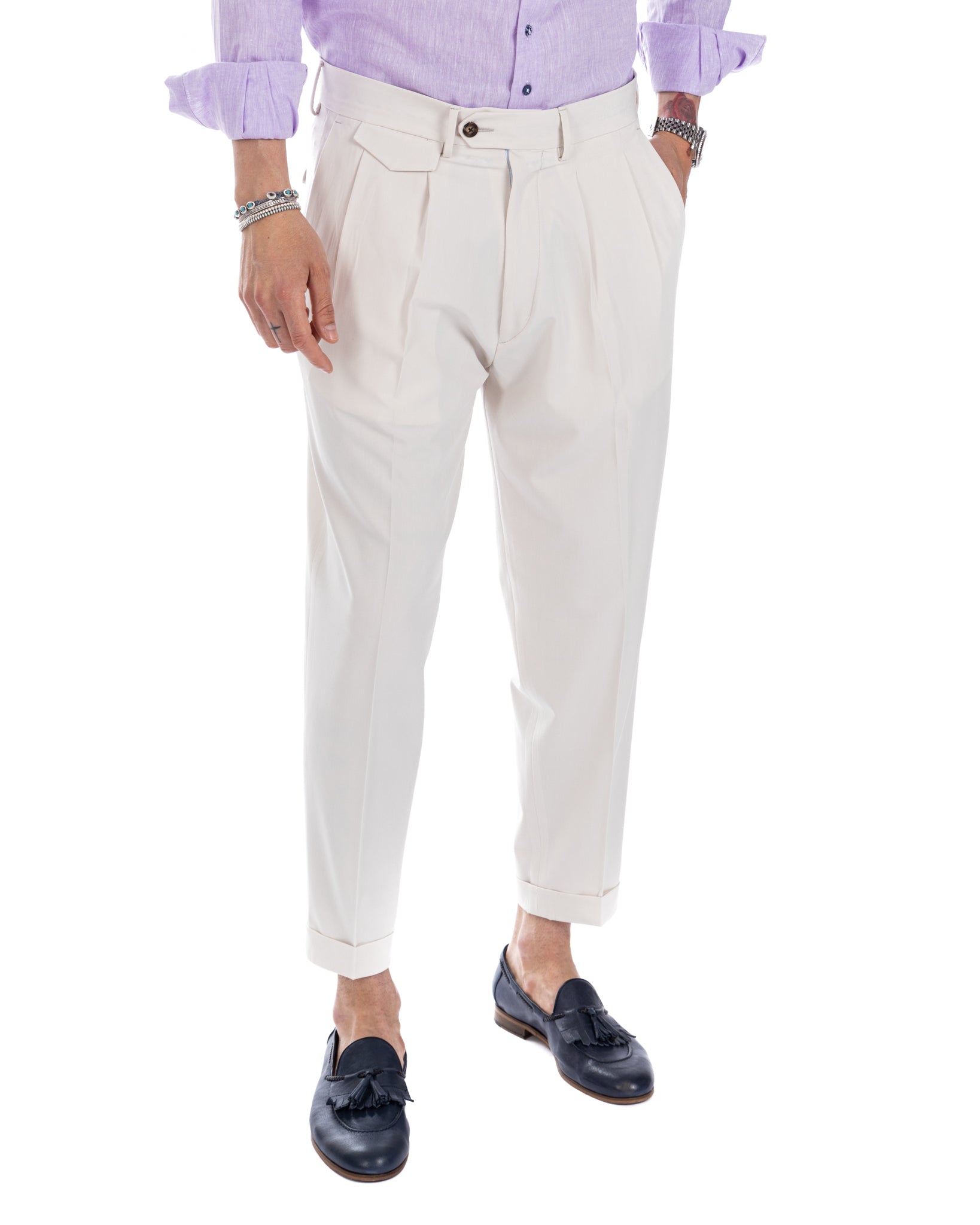 Taylor - cream high-waisted trousers