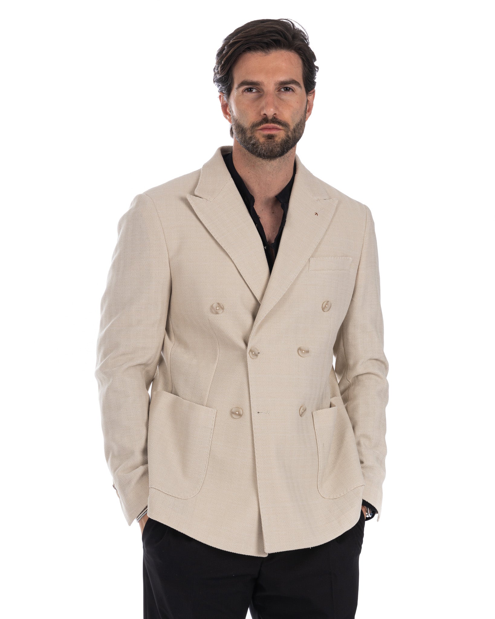 Modica - beige solaro double-breasted jacket