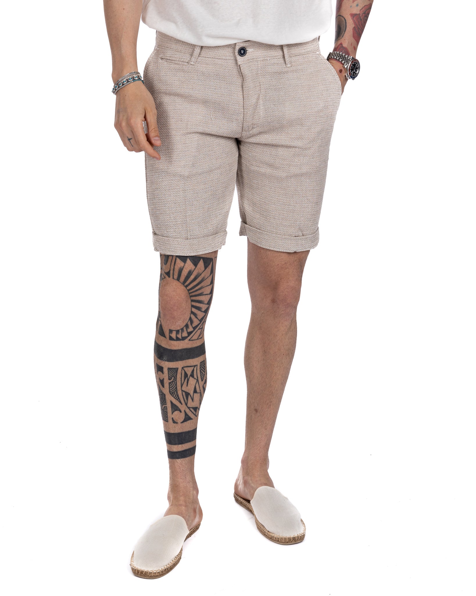 Locorotondo - linen and cotton twine Bermuda shorts