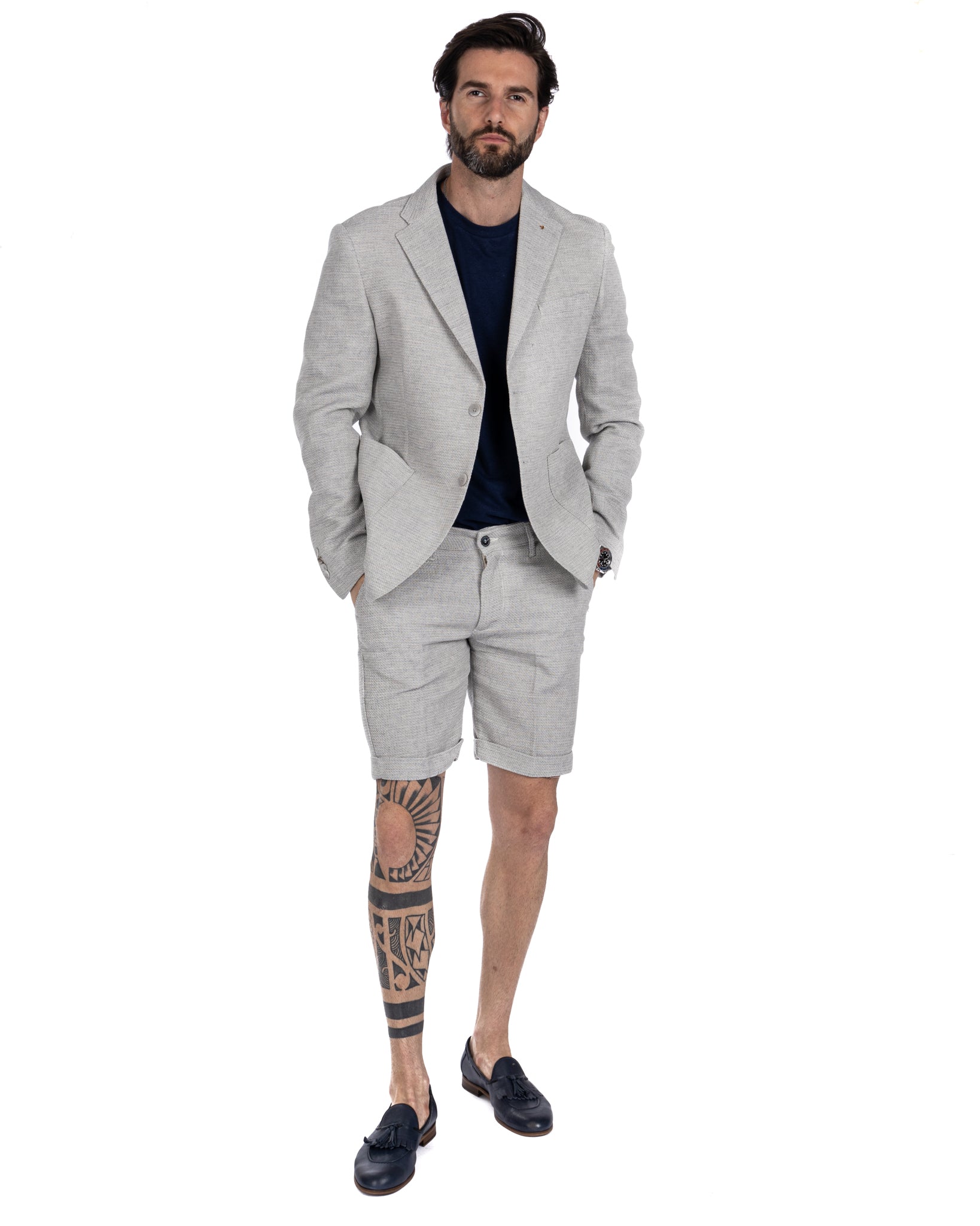 Leuca - blue linen and cotton Bermuda shorts