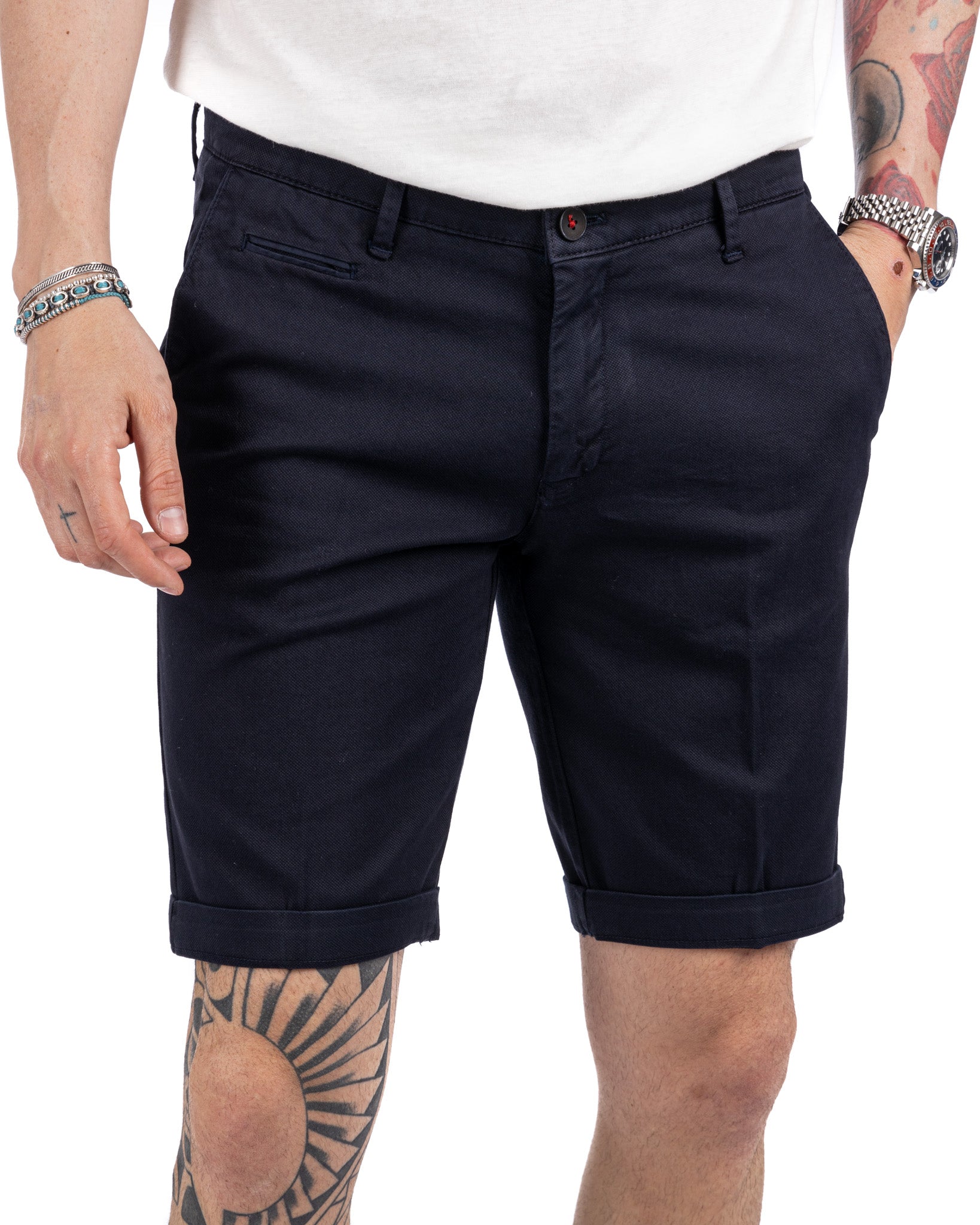 Mayreau - blue woven cotton Bermuda shorts