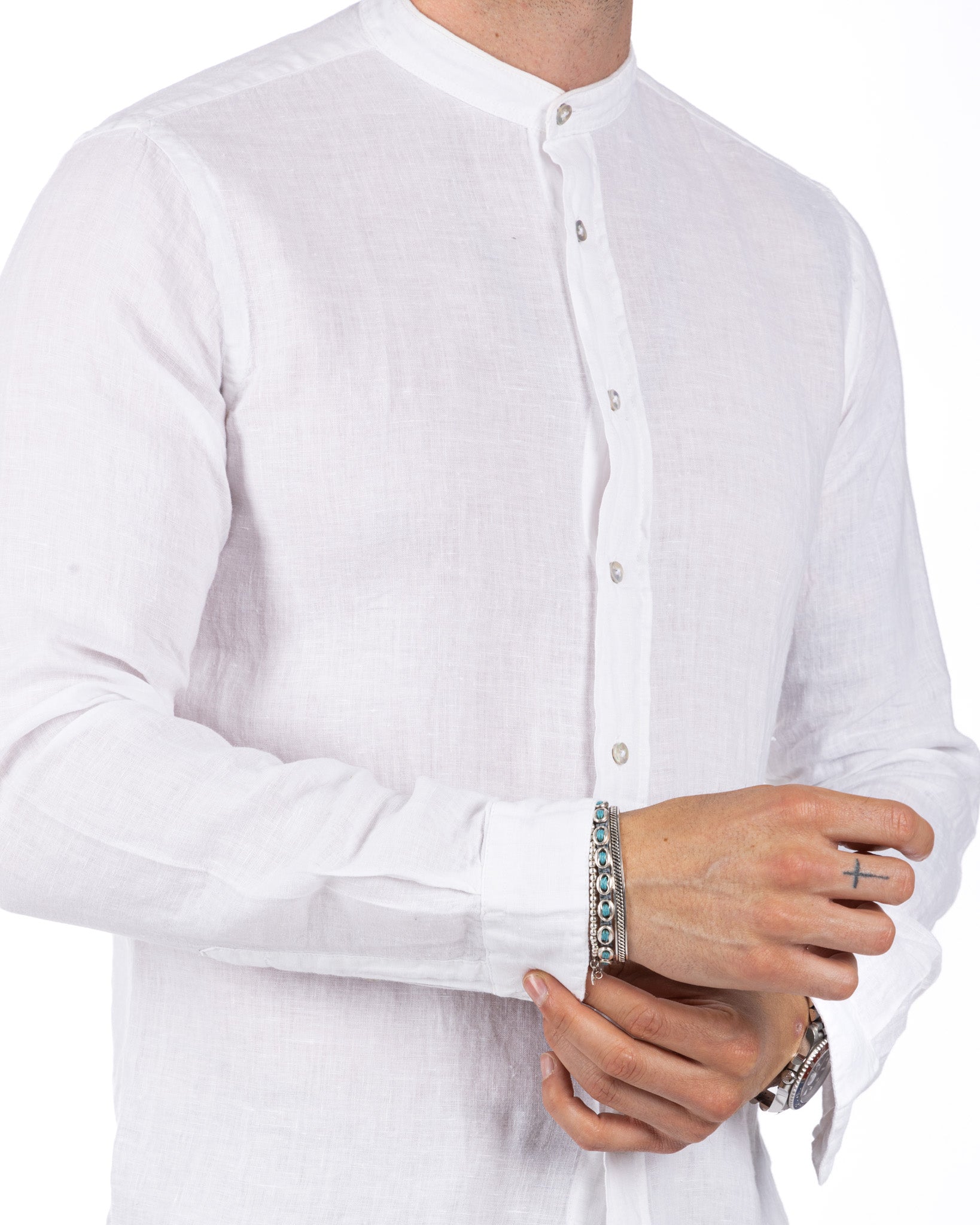 Nizza - Korean shirt in pure white linen