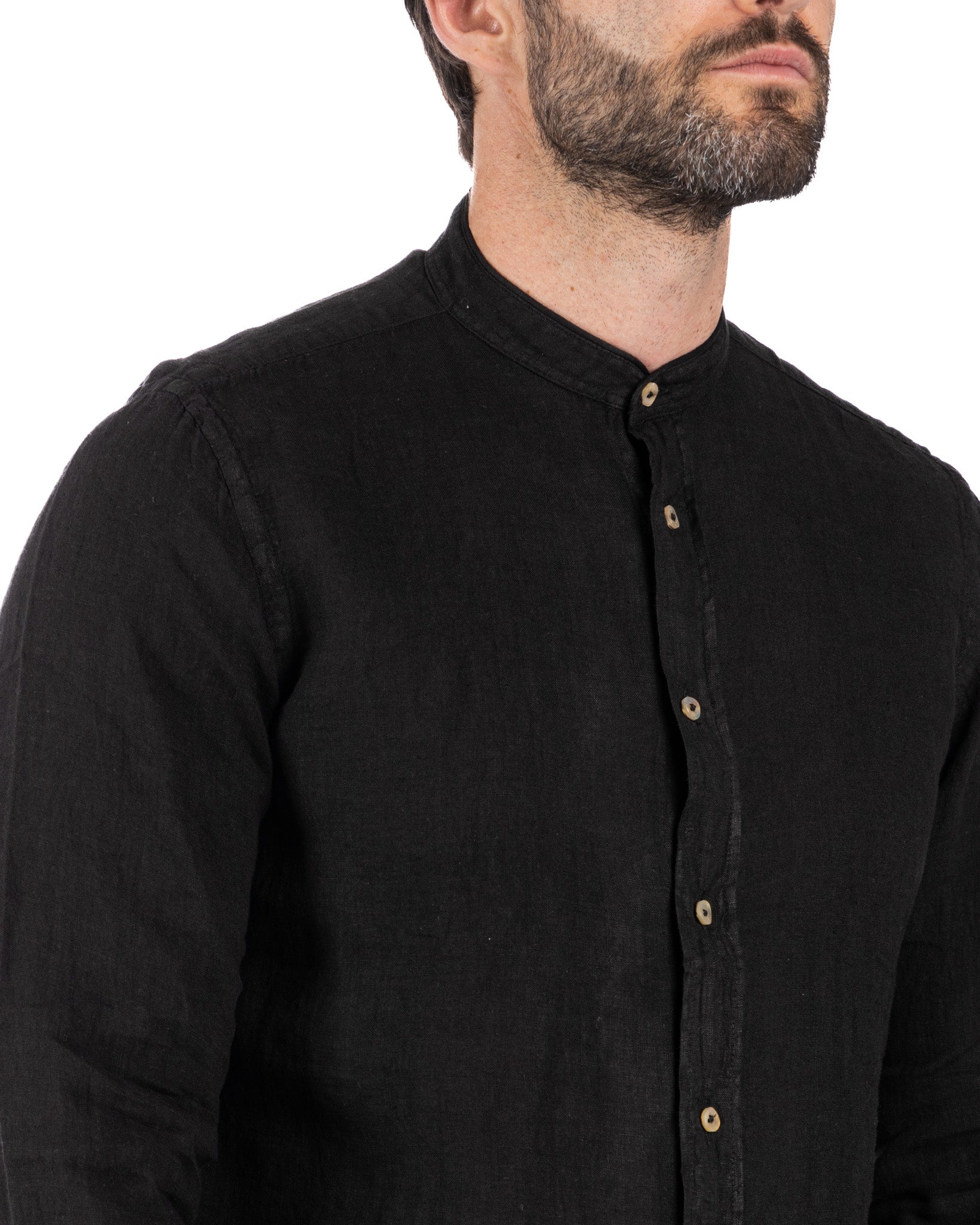Nizza - Korean shirt in pure black linen