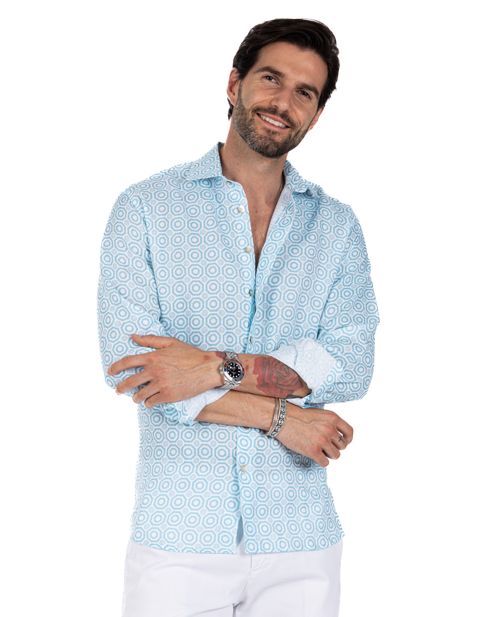 Maiolica - light blue printed linen shirt