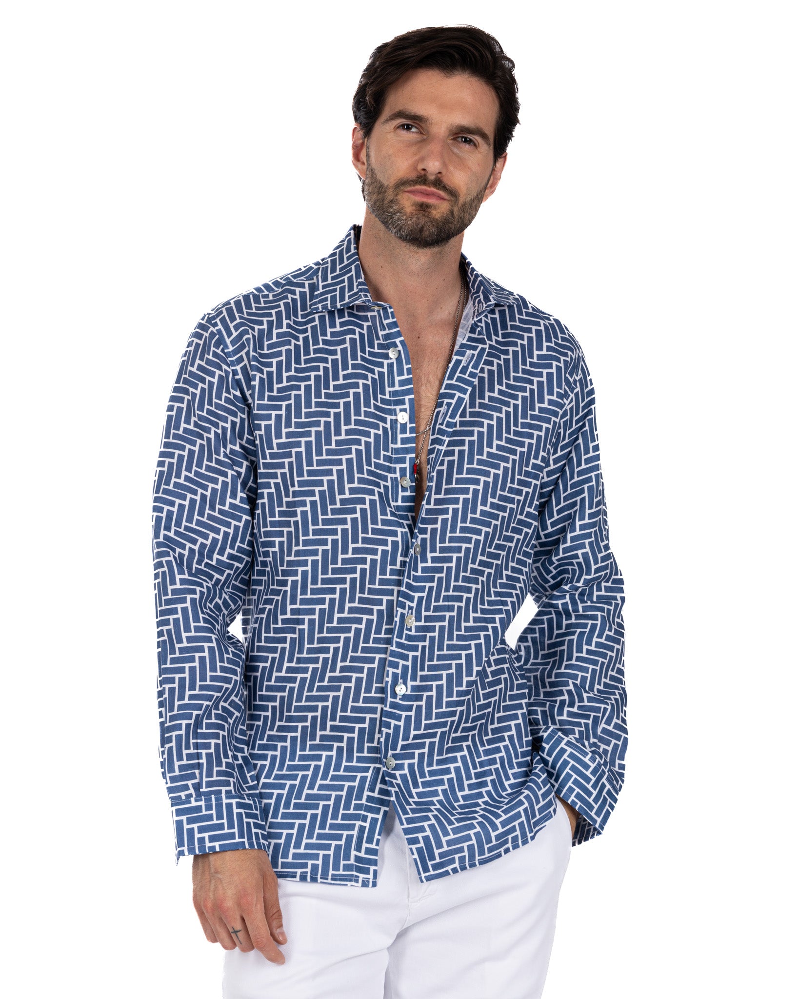 Riggiòla - blue printed linen shirt