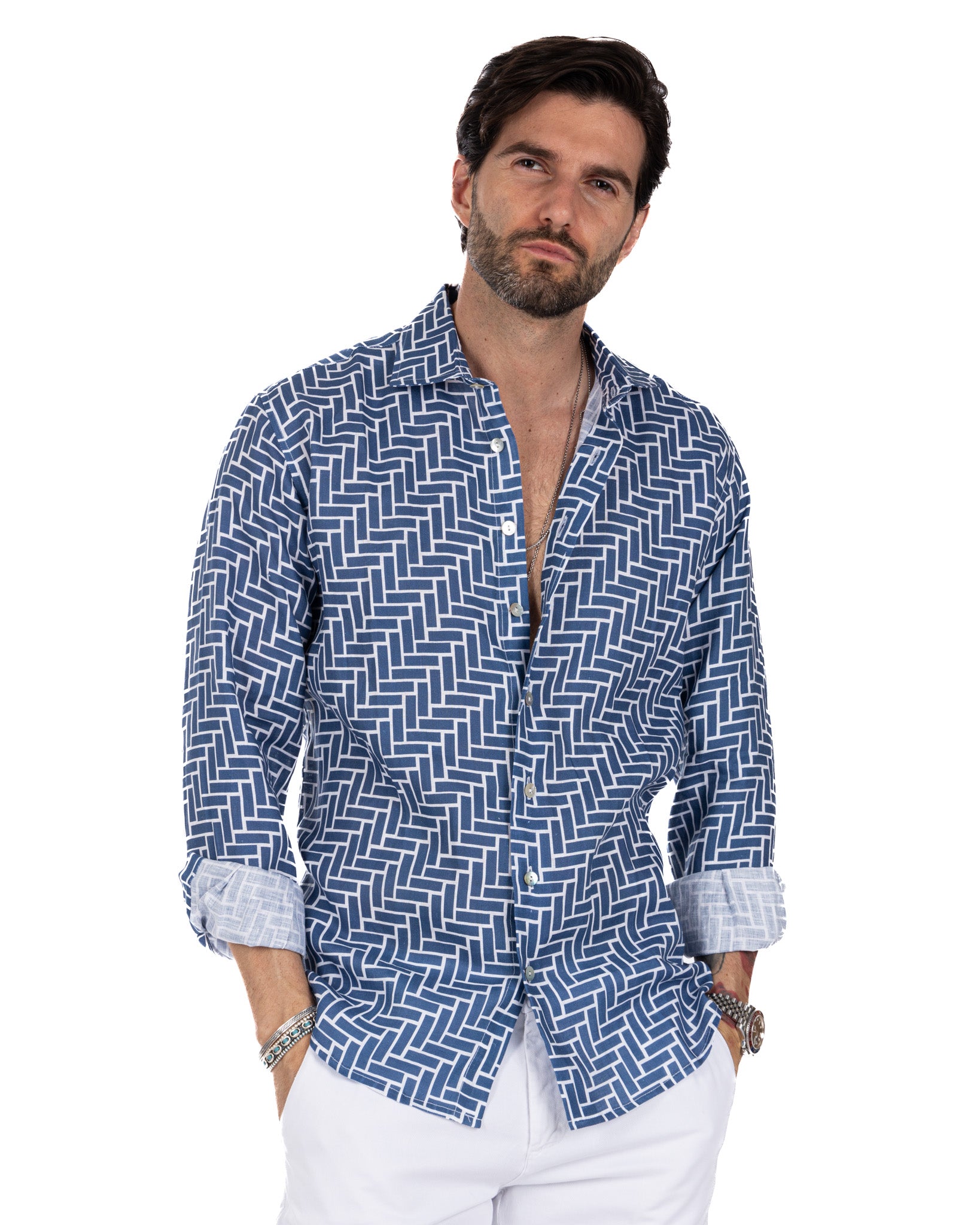 Riggiòla - blue printed linen shirt
