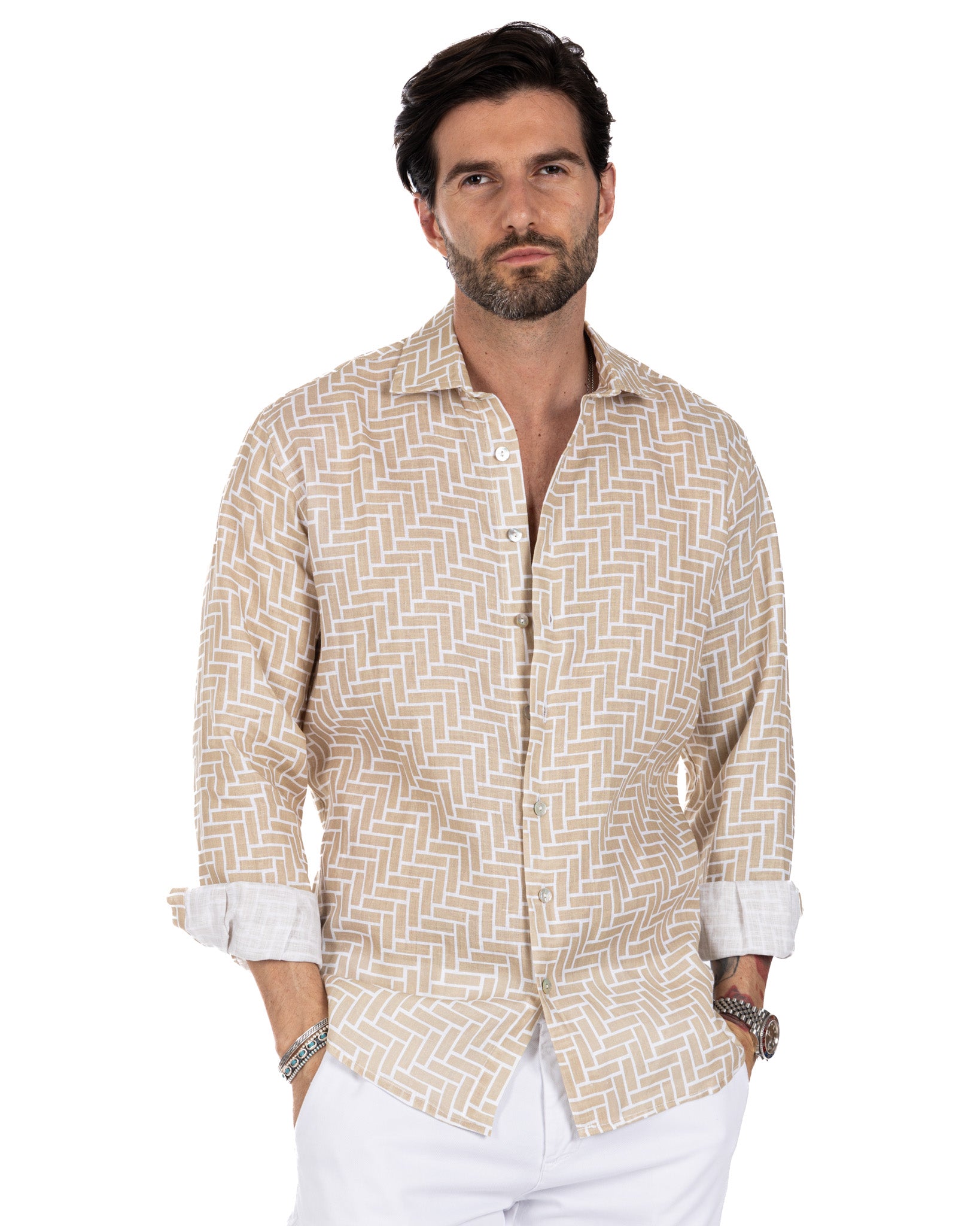 Riggiòla - beige printed linen shirt