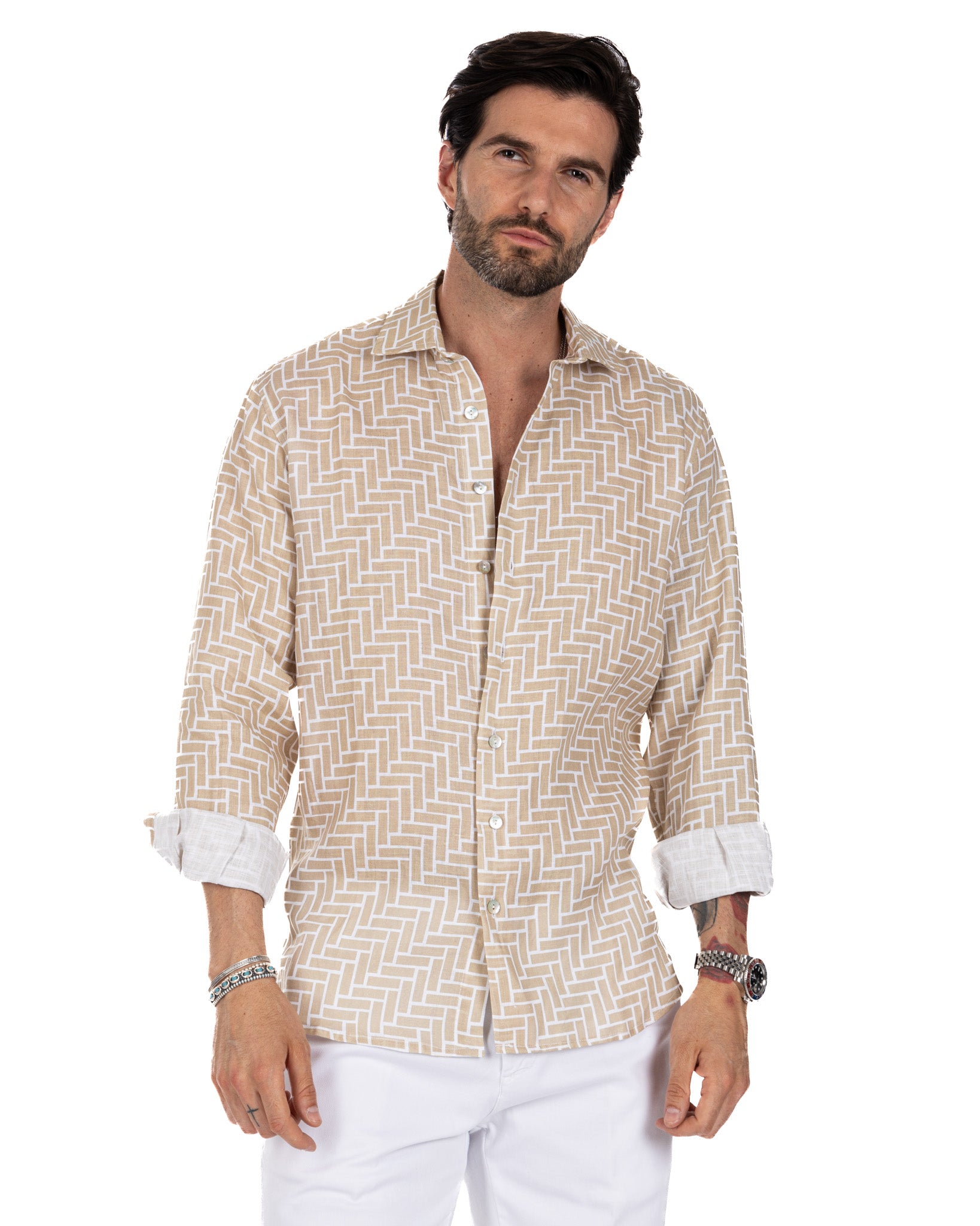 Riggiòla - beige printed linen shirt