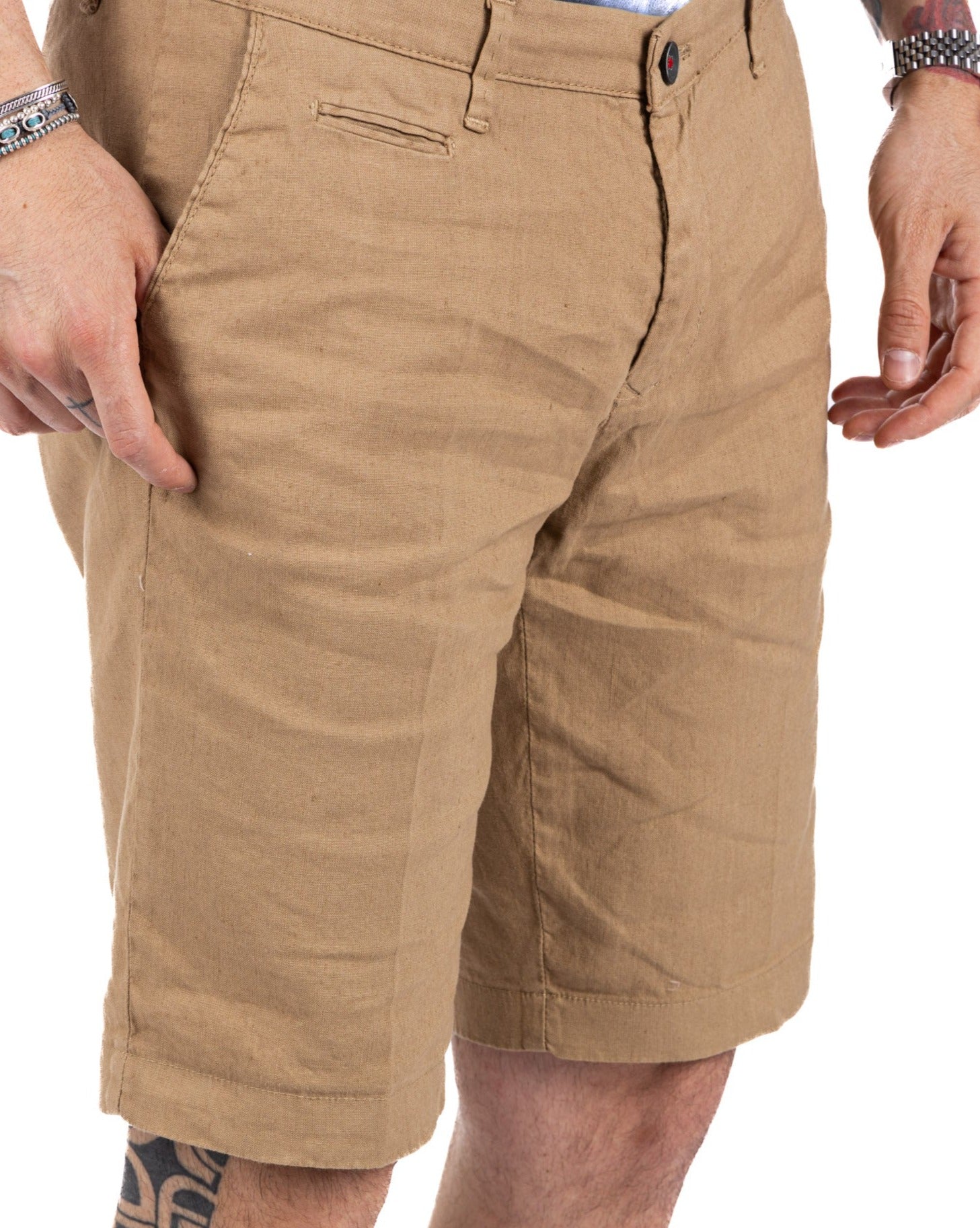Mustique - biscuit Bermuda shorts in stretch linen