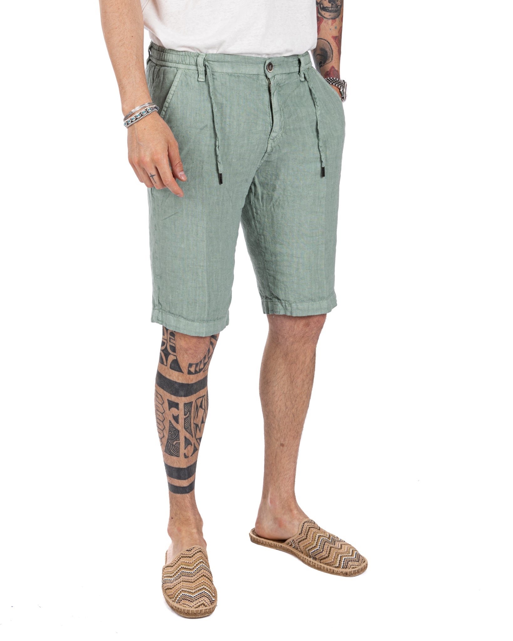 Saint Martin - green pure linen Bermuda shorts