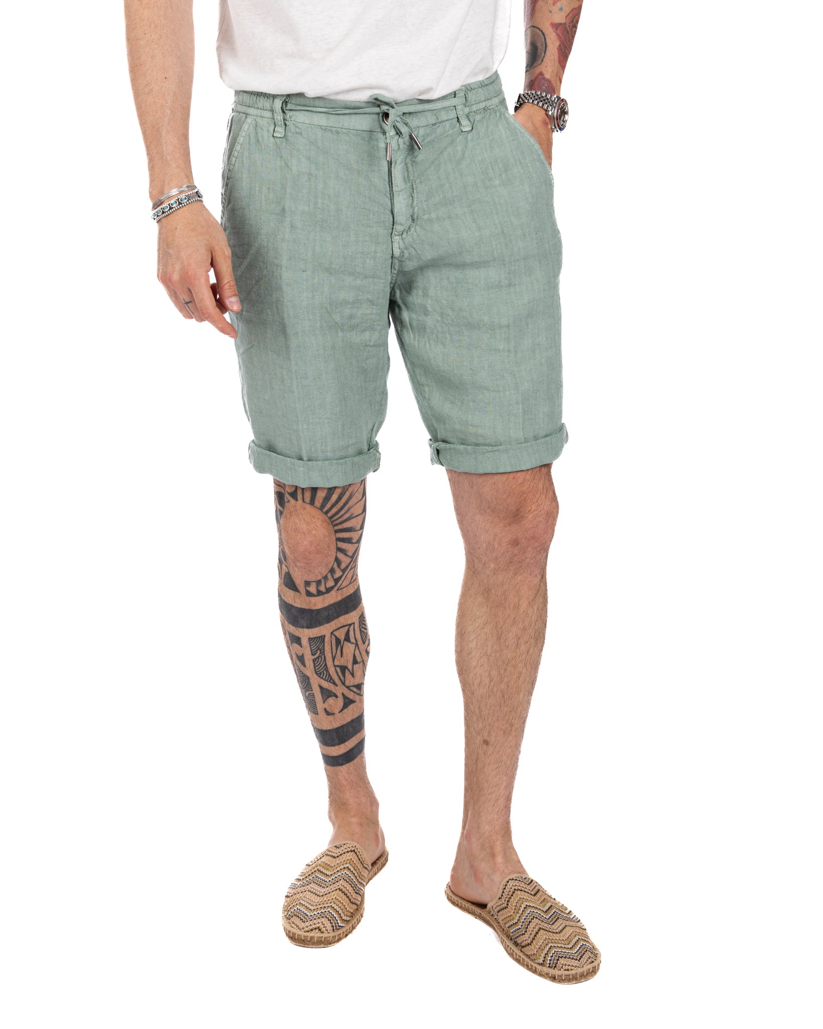 Saint Martin - green pure linen Bermuda shorts