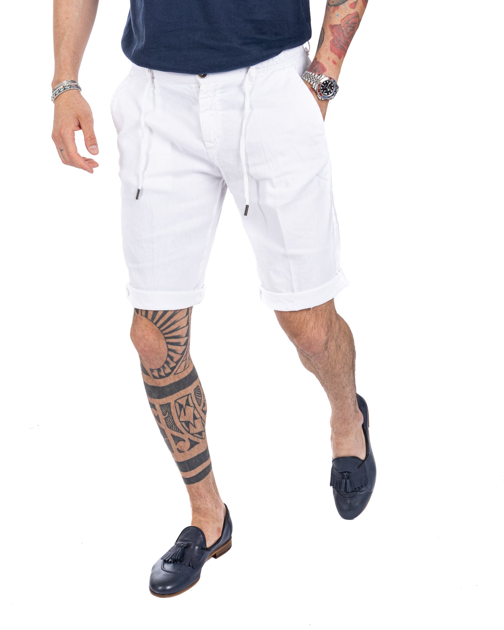 Saint Martin - white pure linen Bermuda shorts