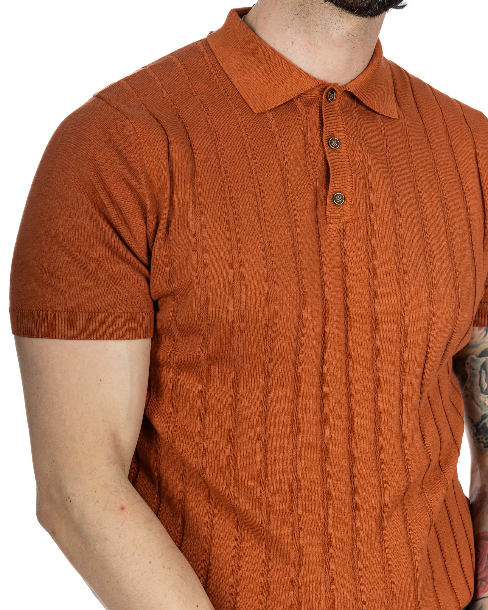 Rafael - rust ribbed knit polo