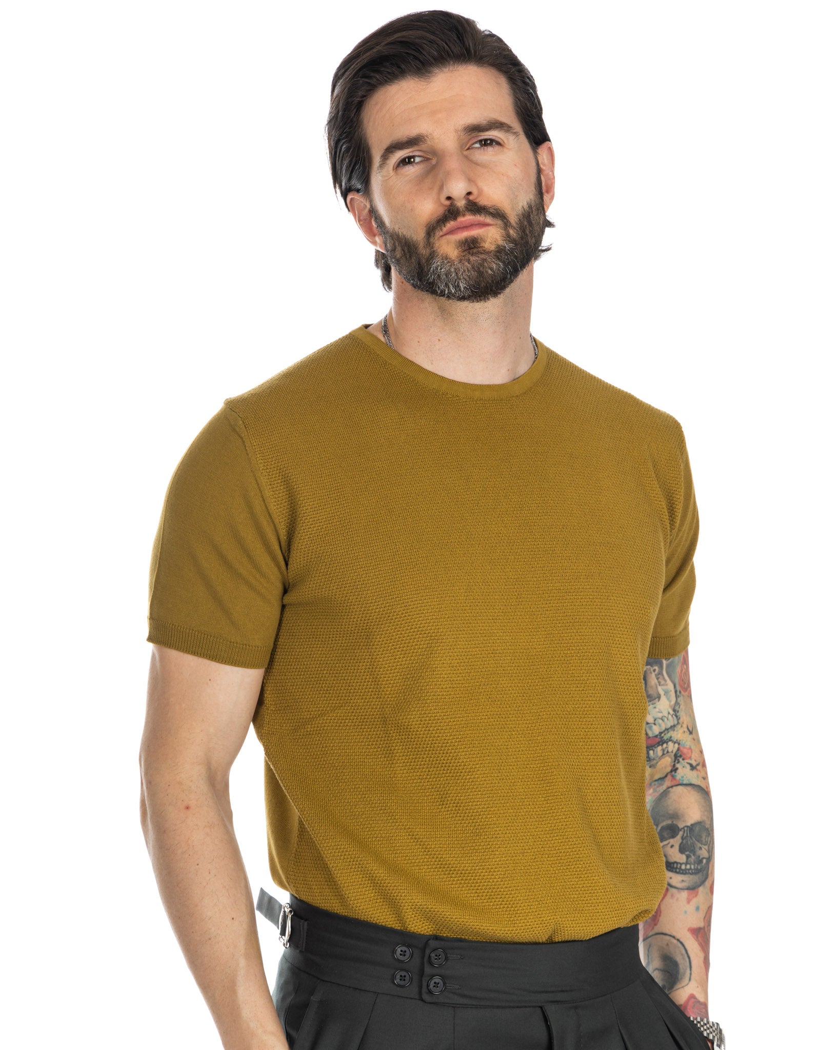 Lorenzo - t-shirt en maille jacquard camel