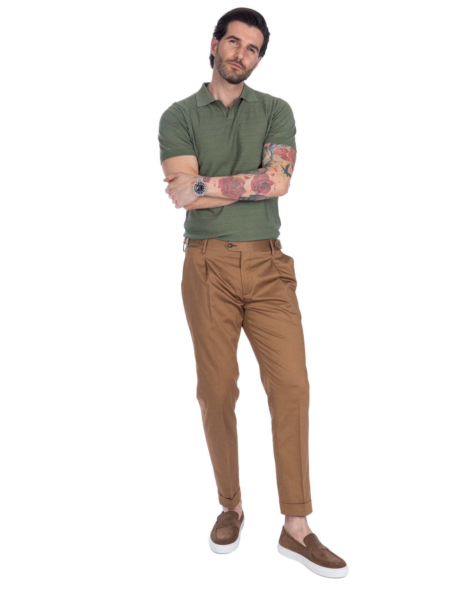 Stefanos - khaki jacquard knit polo