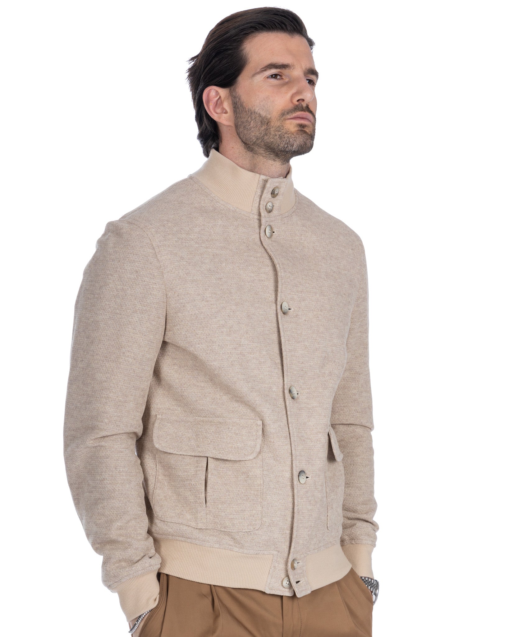 Trieste - beige cotton bomber jacket