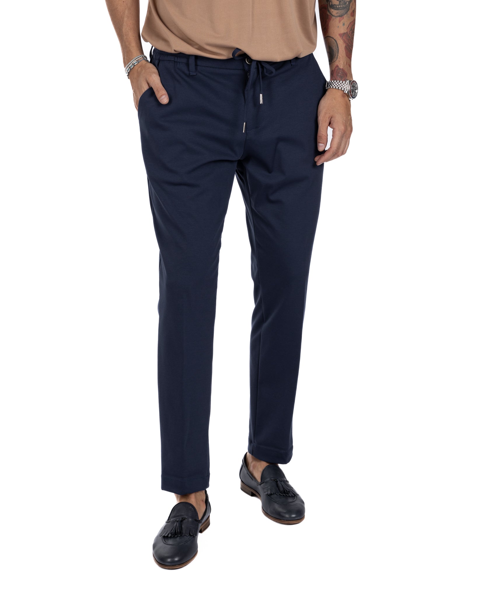 Shelby - blue cotton trousers