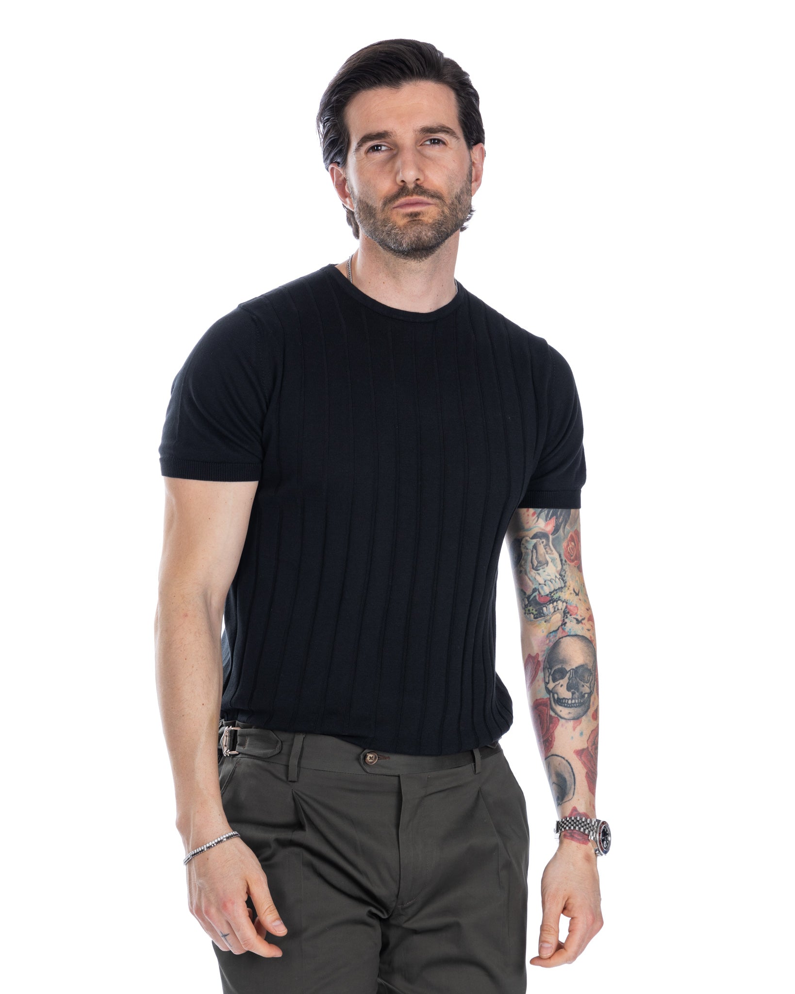 Andreas - t-shirt en maille côtelée noir