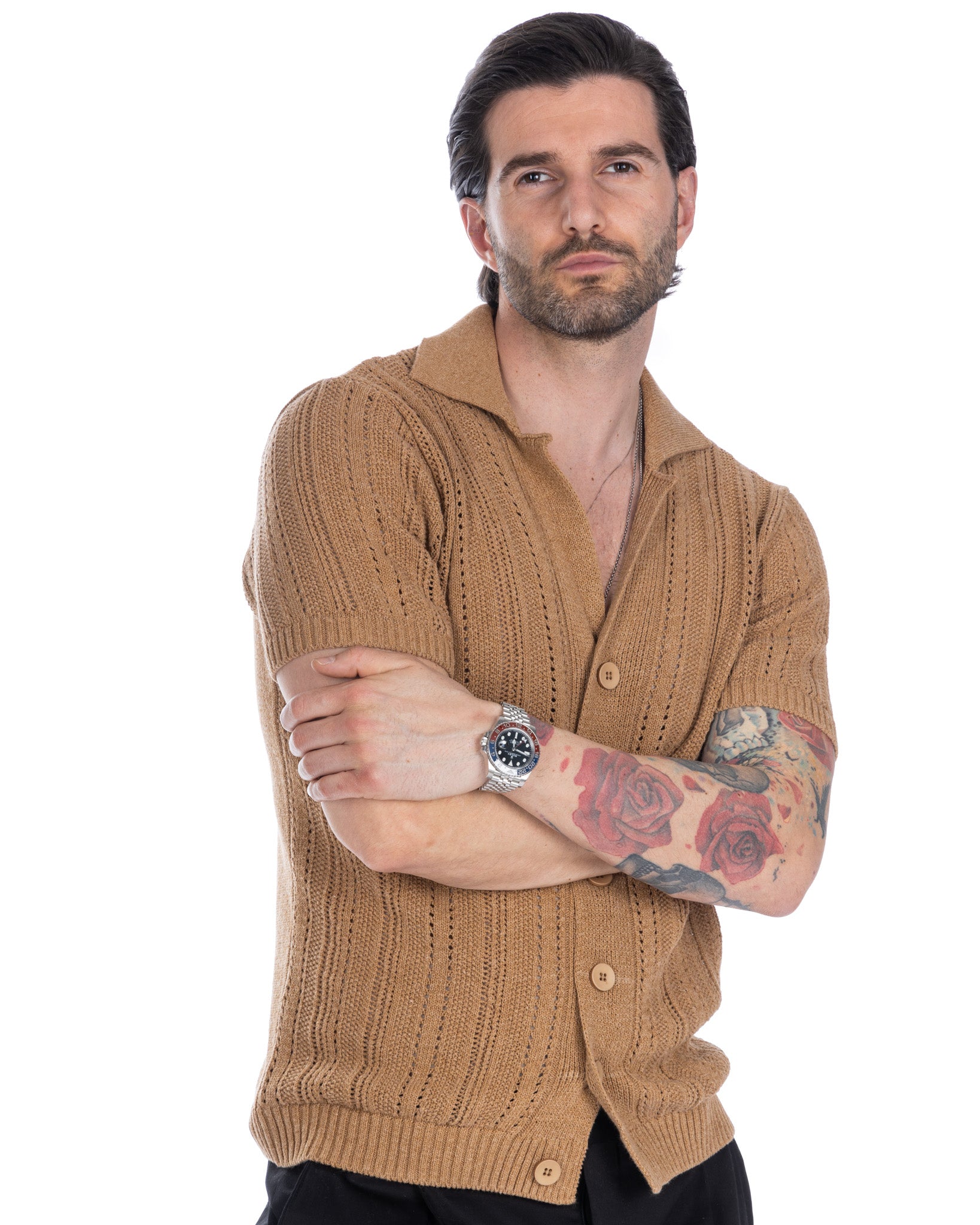Novak - camicia cammello in maglia