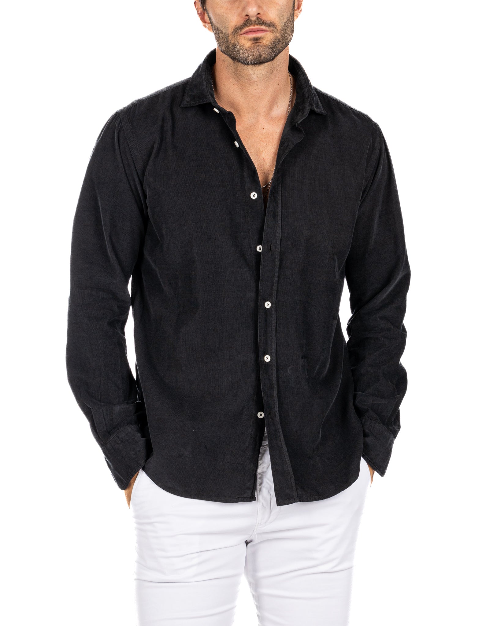 Vega - black thousand-stripe velvet shirt