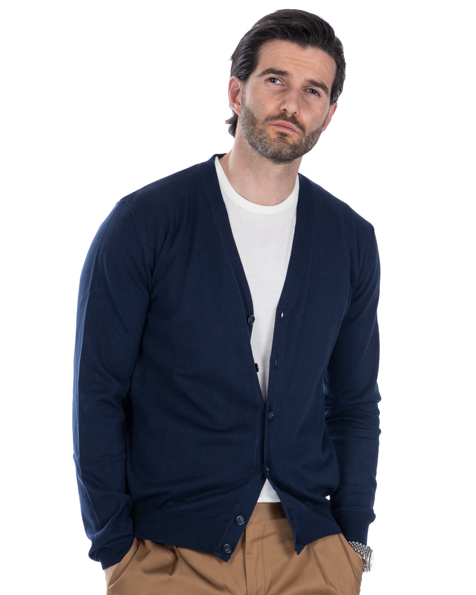 Alex - cardigan en coton bleu