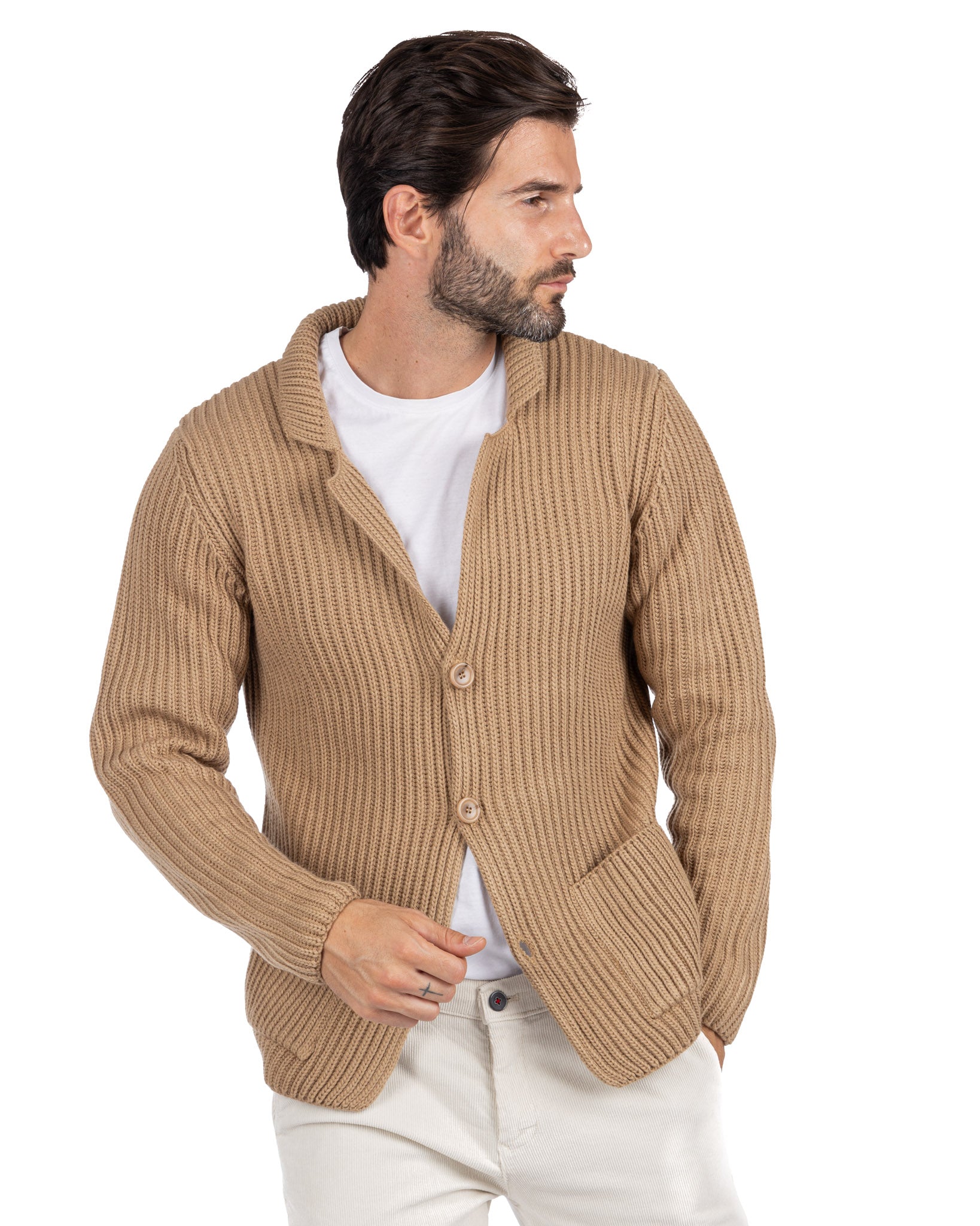 Richard camel ribbed knit cardigan S Camel