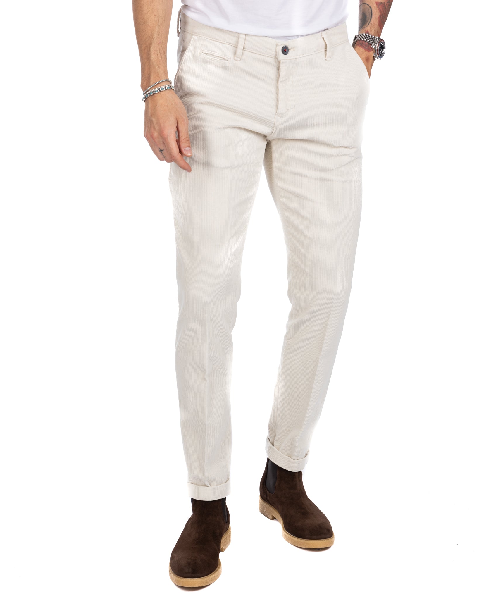 Amir - cream thousand stripe velvet trousers