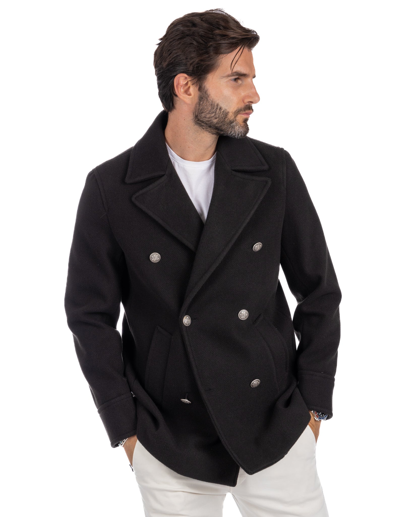 David - black 3/4 wool coat